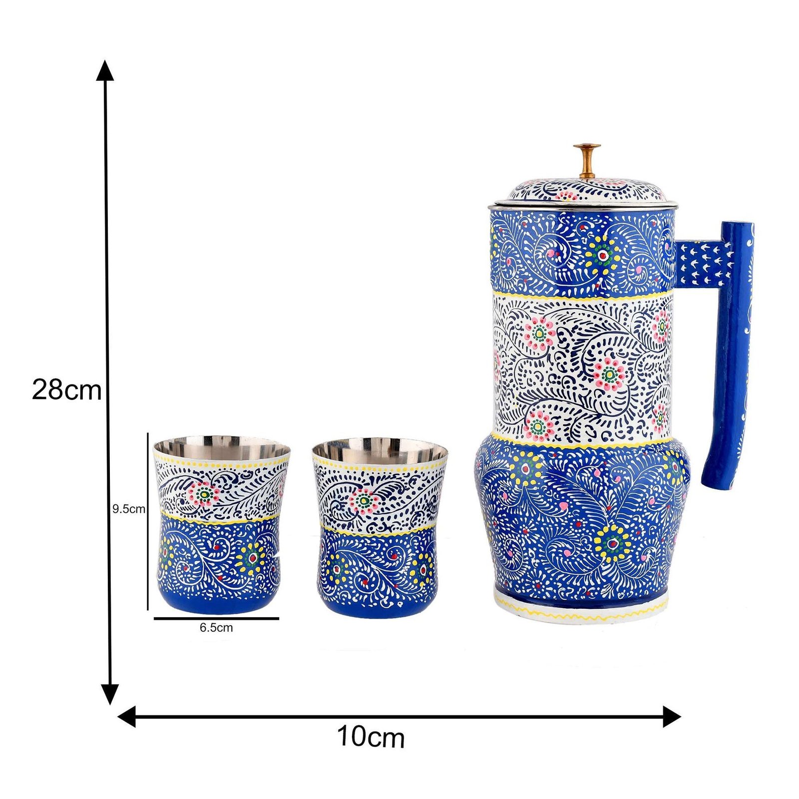 Aluminium Jug Set with 2 Glass Tumblers – 21 cm for kitchen décor ,Table Top , And Home Decoration