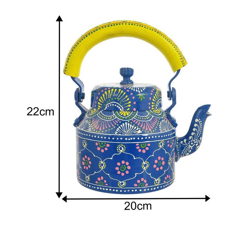HandPainted Alluminium  Tea Kettle with 6 Glasses and Wooden Tray For Home Décor , Tea Party , Serving