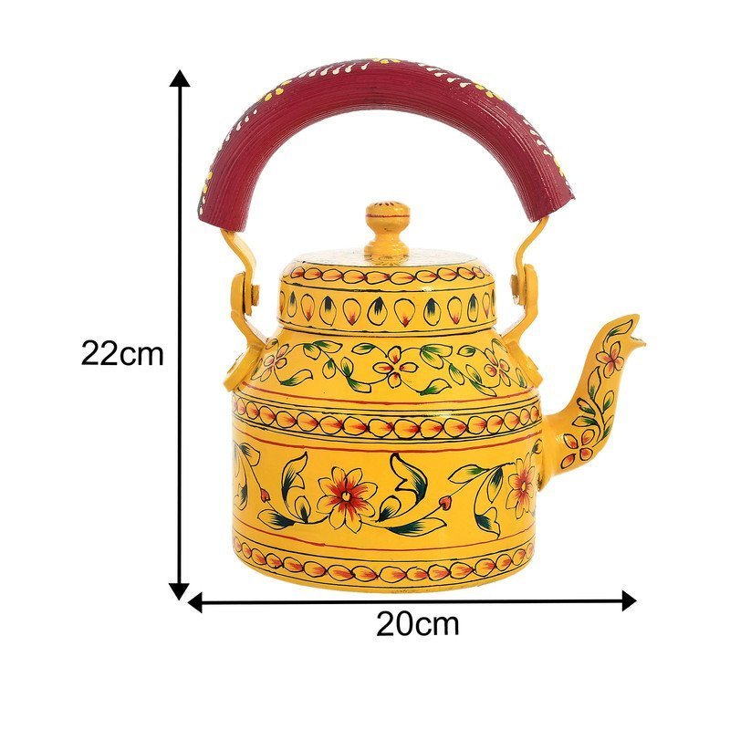 HandPainted Alluminium  Tea Kettle with Four Glasses and Wooden Tray For Home Décor , Tea Party , Serving