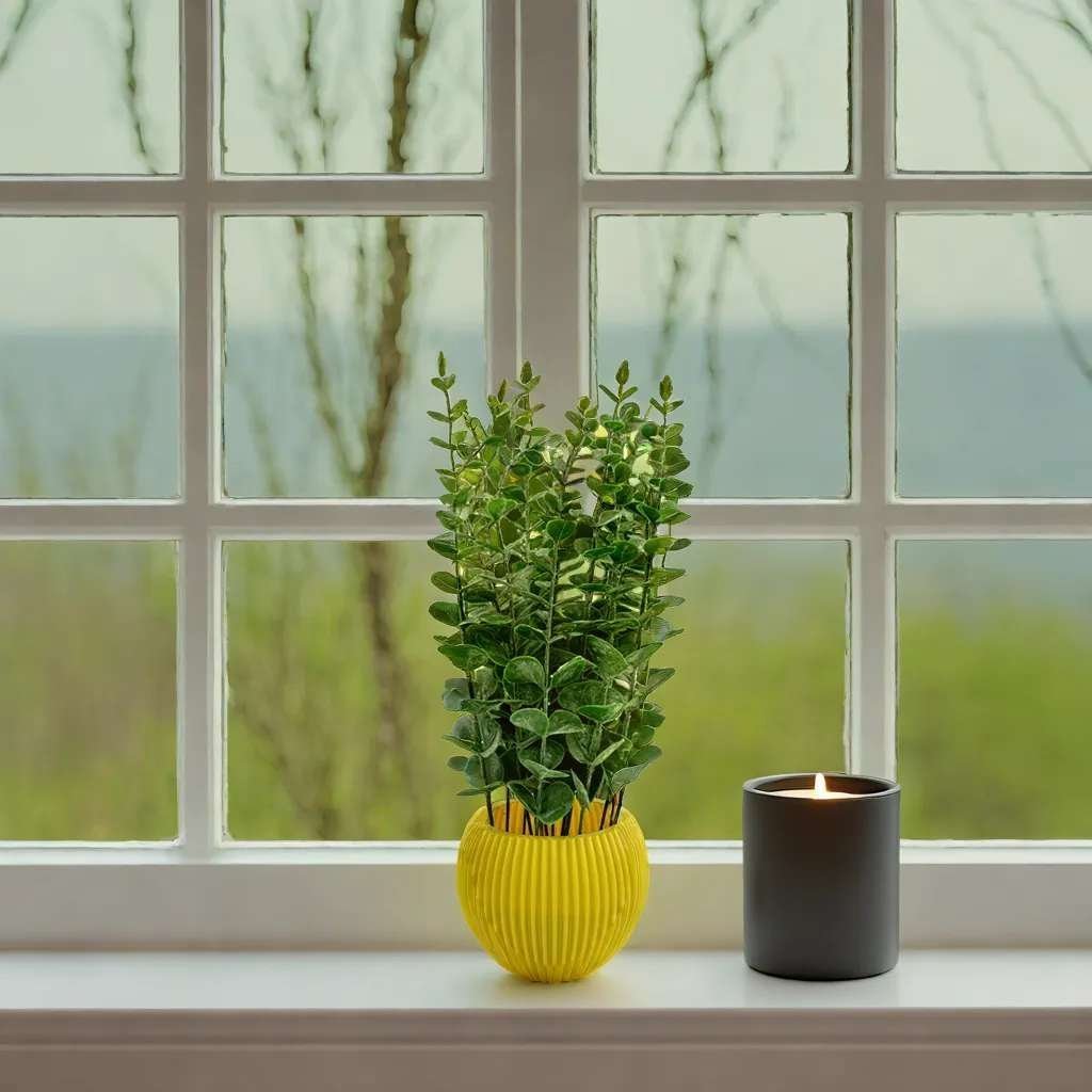 Money Leaf Flower Plants with Yellow Vase for Office Desk,Fake Plant with Plastic Pots for Home,Shower Room Decoration (RV-AP1)