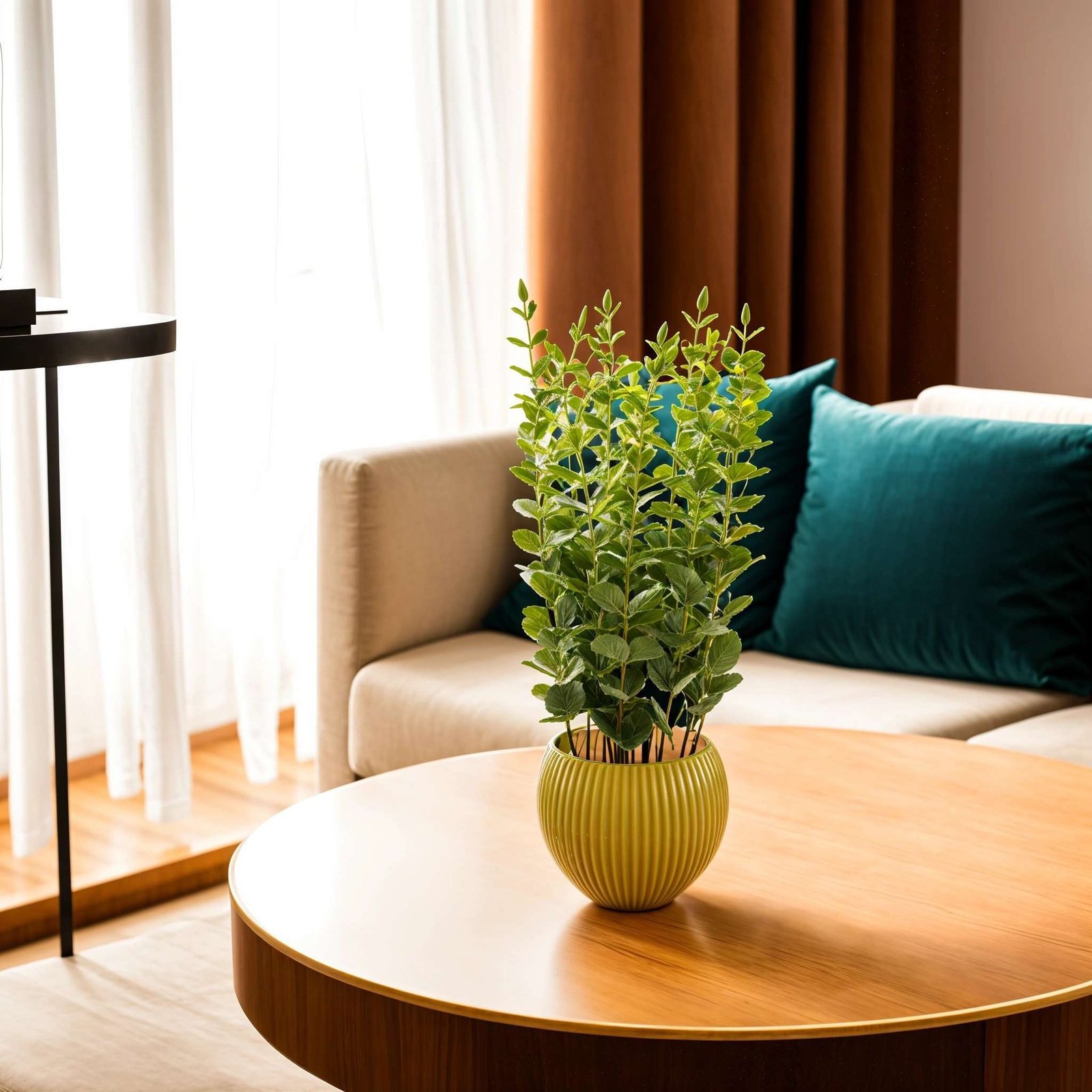 Money Leaf Flower Plants with Yellow Vase for Office Desk,Fake Plant with Plastic Pots for Home,Shower Room Decoration (RV-AP1)