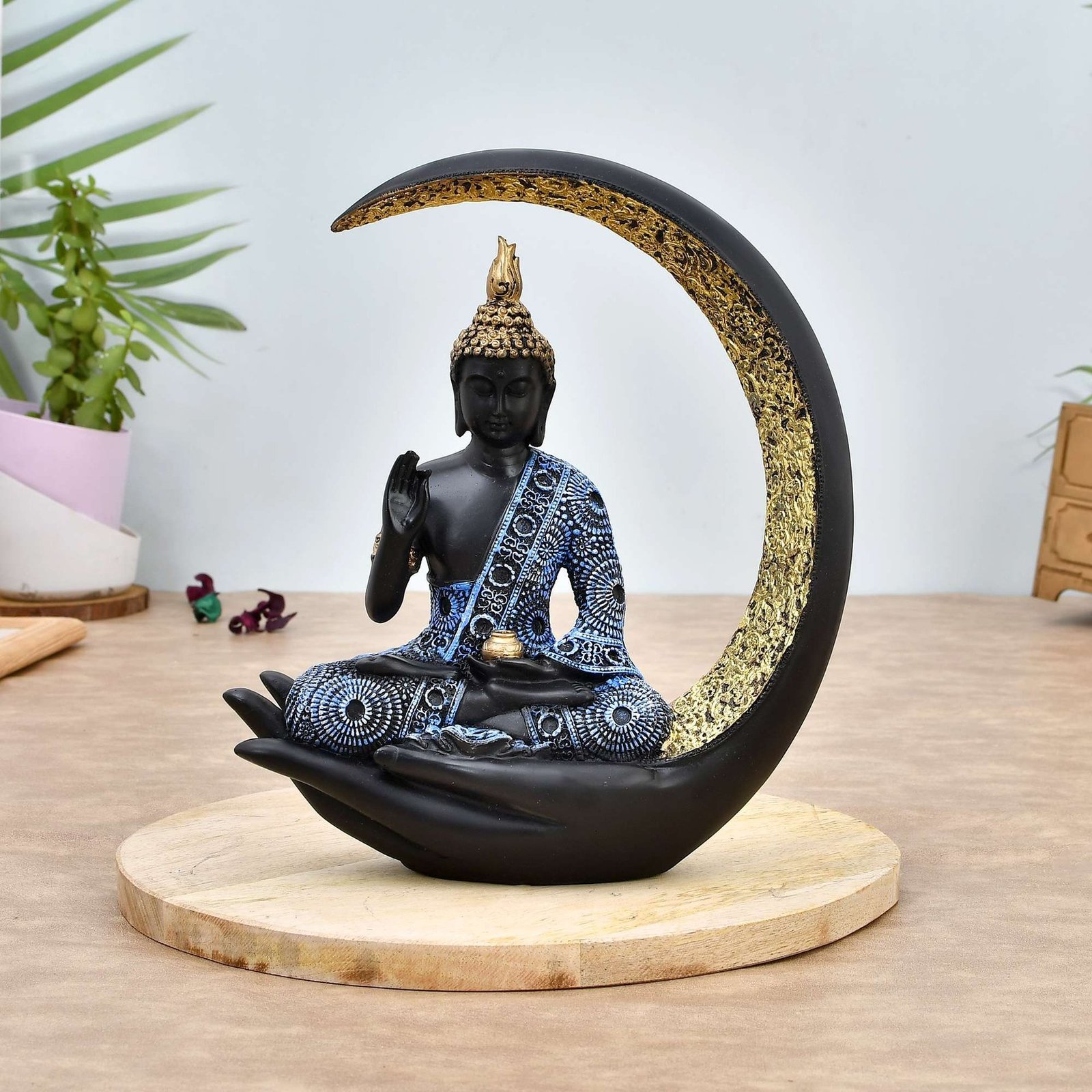Antique Big Meditating Moon Buddha Statue