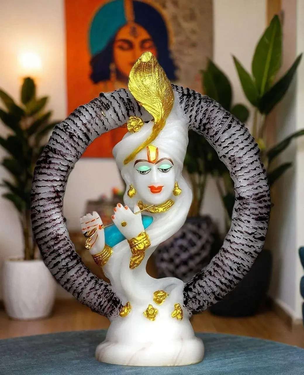 Antique Look Marble Dust Lord Krishna Playing Basuri