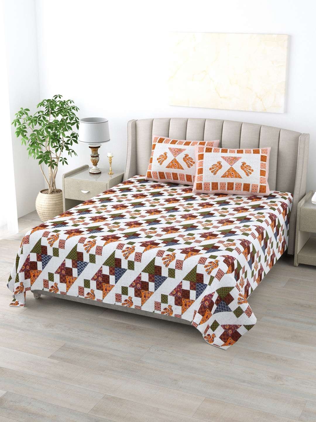 100% Pure Cotton Traditional  Printed Bedsheet for Double Bed King Size Bedsheet with 2 Pillow Covers