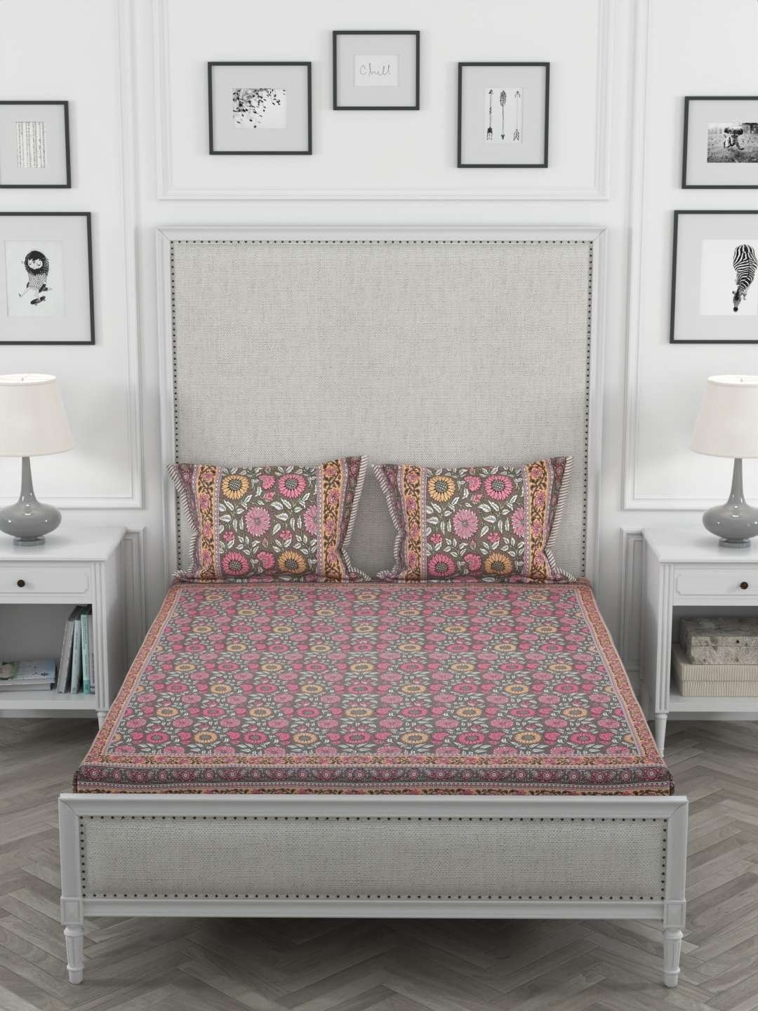 100% Pure Cotton Traditional  Printed Bedsheet for Double Bed King Size Bedsheet with 2 Pillow Covers