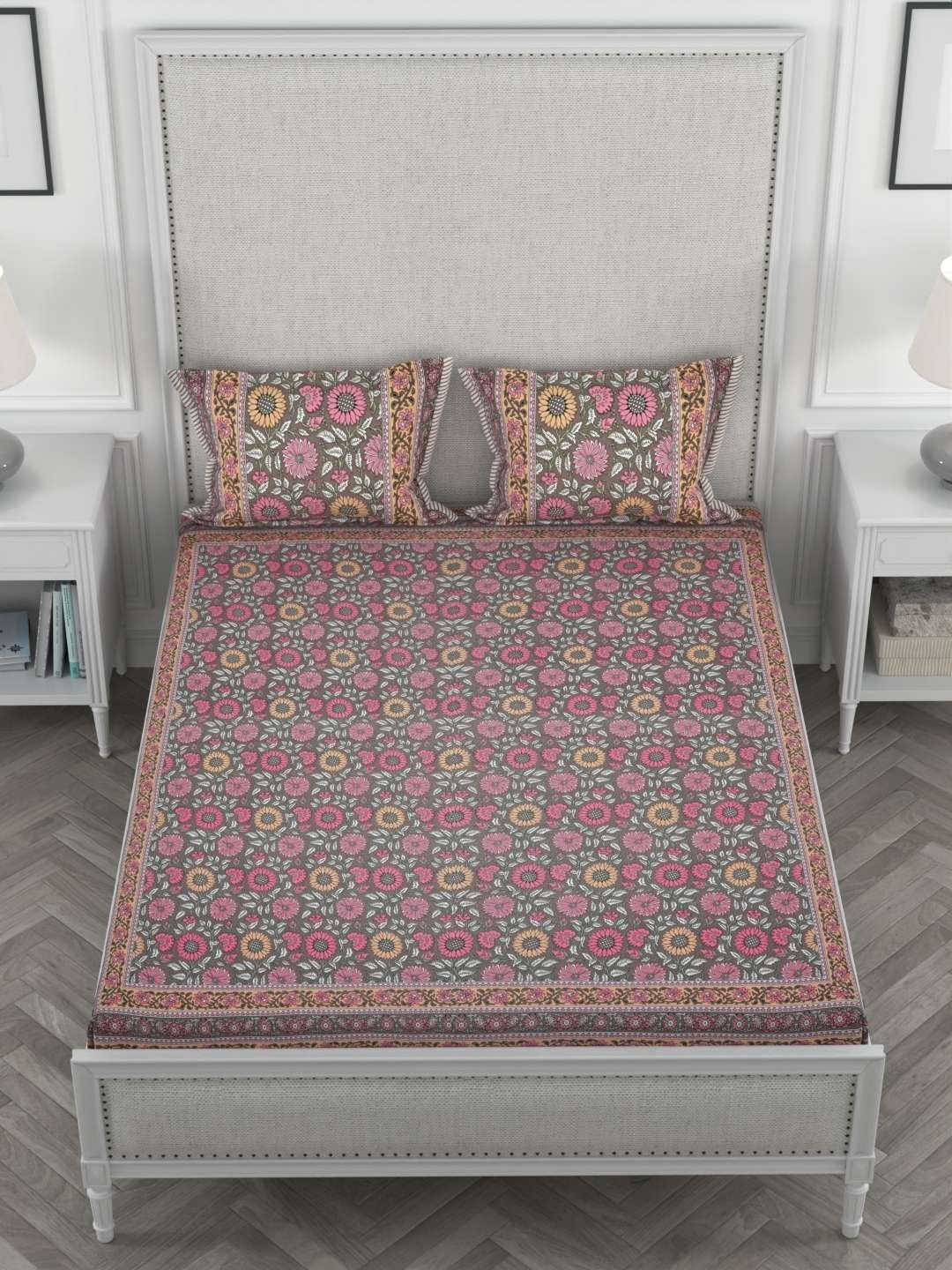 100% Pure Cotton Traditional  Printed Bedsheet for Double Bed King Size Bedsheet with 2 Pillow Covers