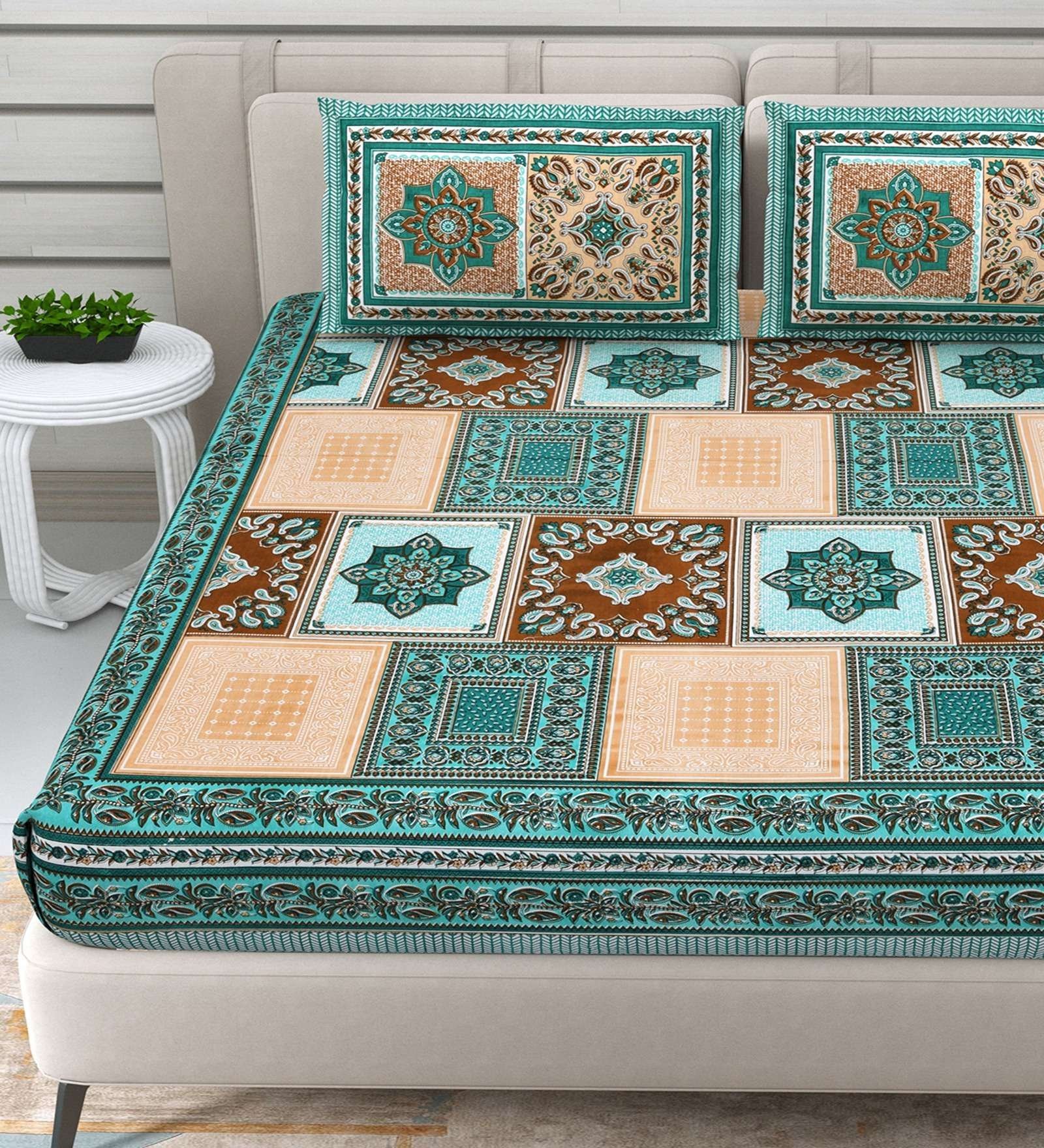100% Pure Cotton Traditional  Printed Bedsheet for Double Bed King Size Bedsheet with 2 Pillow Covers