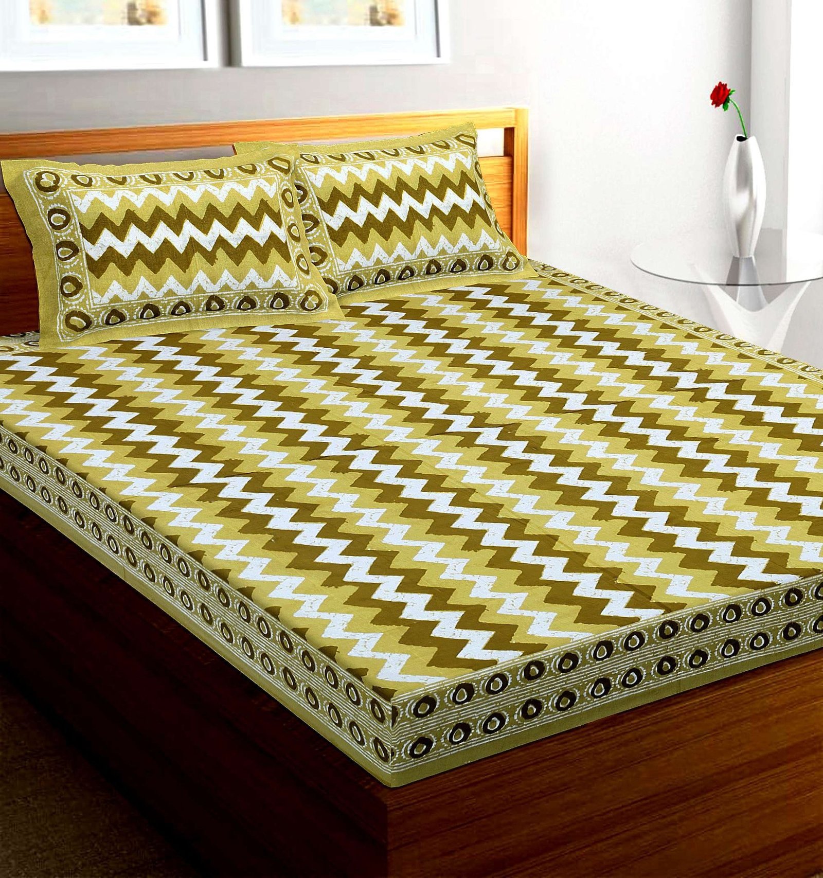 100% Pure Cotton Traditional  Printed Bedsheet for Double Bed King Size Bedsheet with 2 Pillow Covers