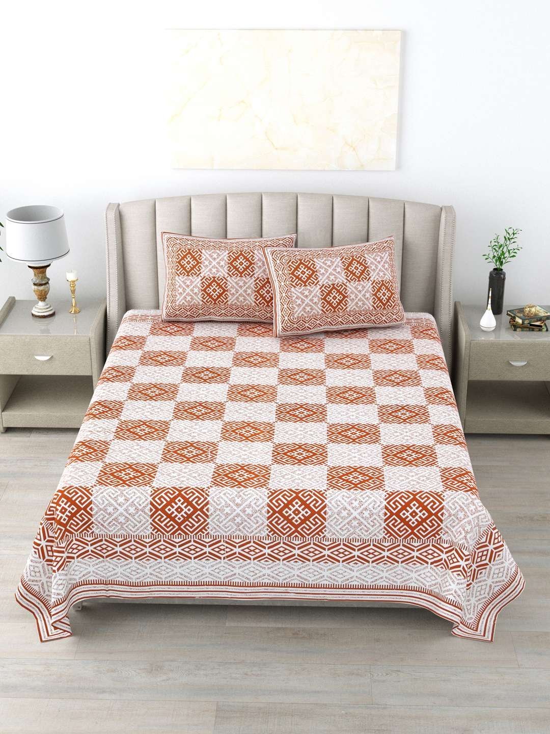 100% Pure Cotton Traditional  Printed Bedsheet for Double Bed King Size Bedsheet with 2 Pillow Covers