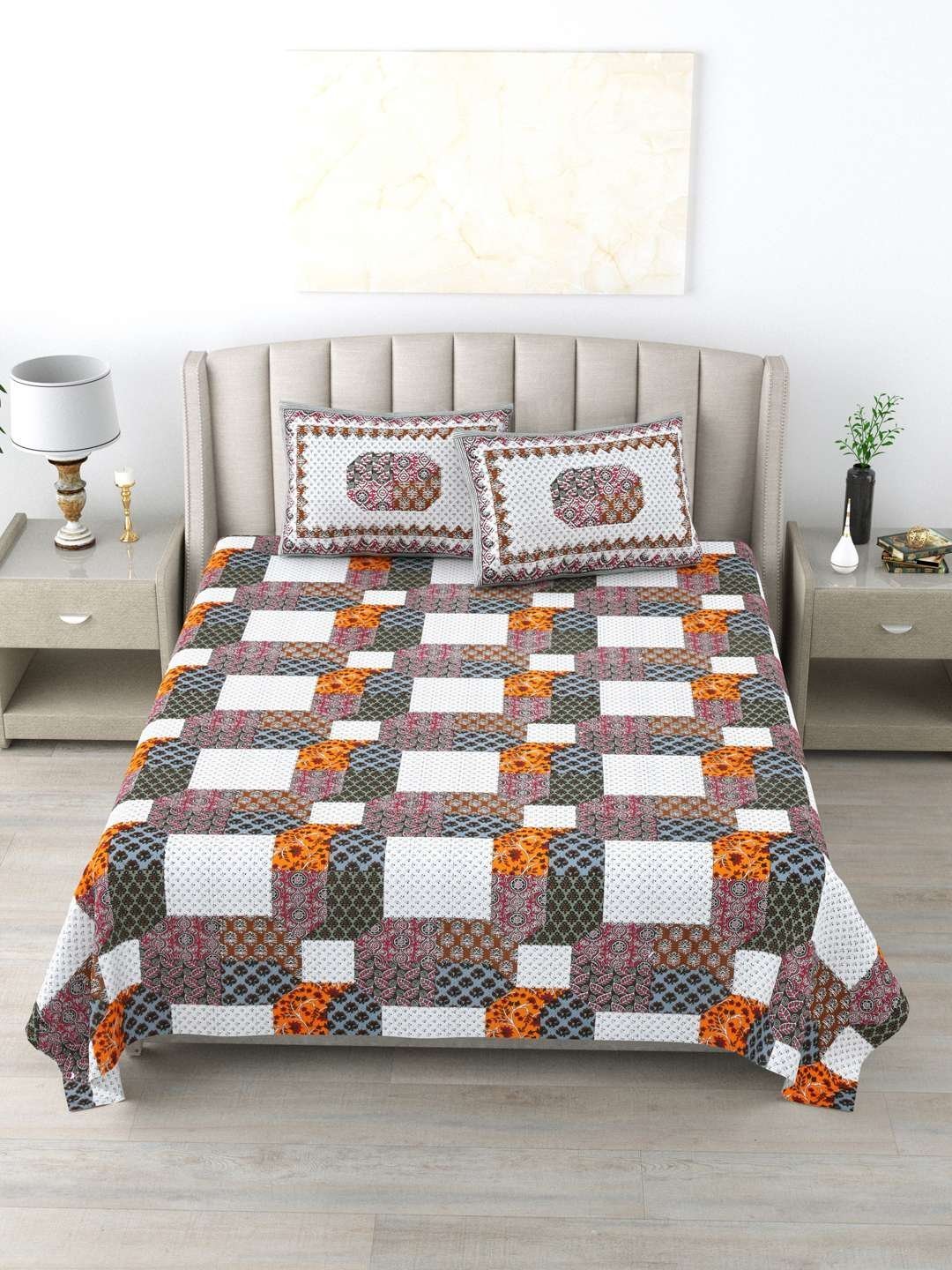 100% Pure Cotton Traditional  Printed Bedsheet for Double Bed King Size Bedsheet with 2 Pillow Covers