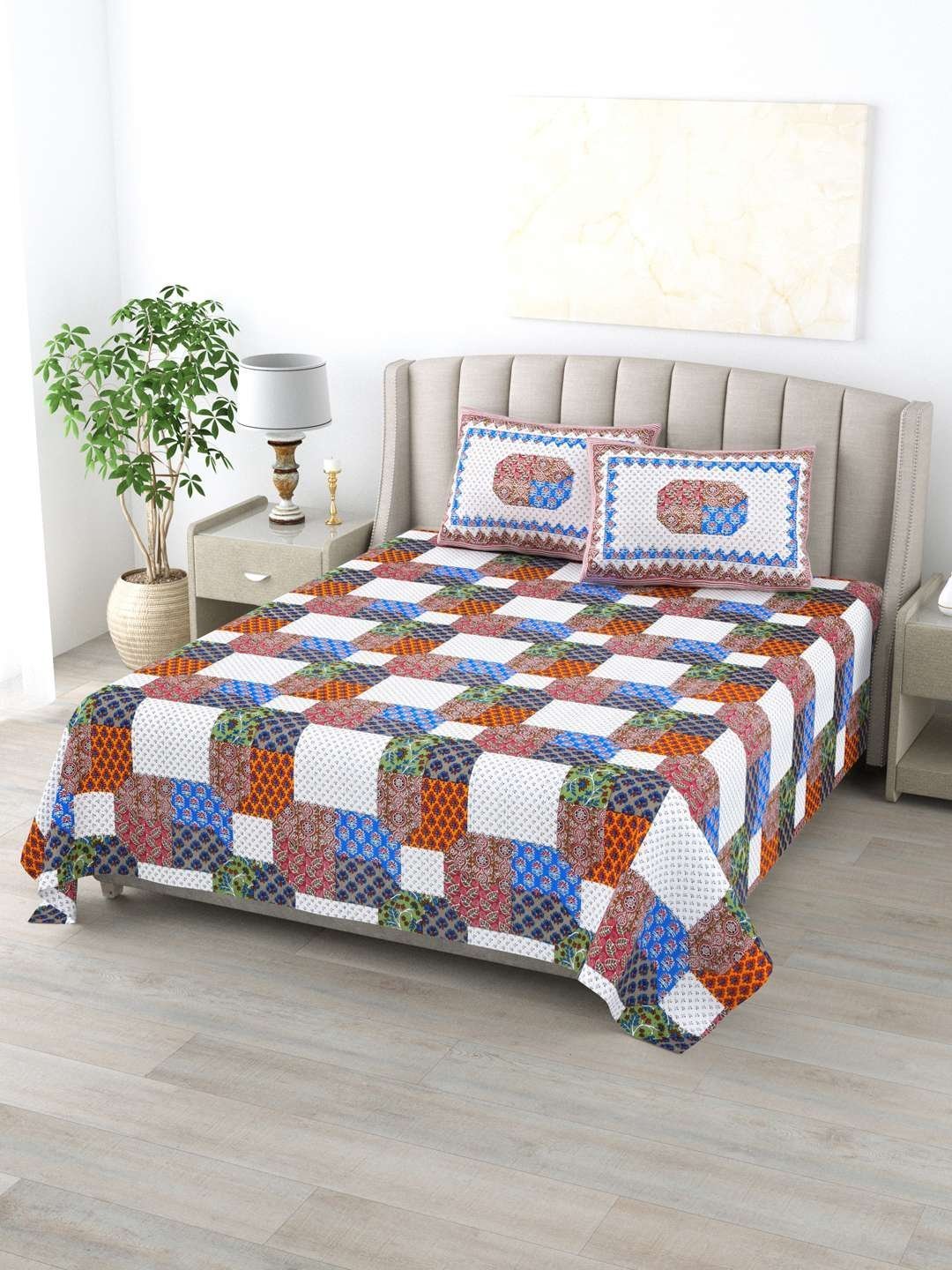 100% Pure Cotton Traditional  Printed Bedsheet for Double Bed King Size Bedsheet with 2 Pillow Covers