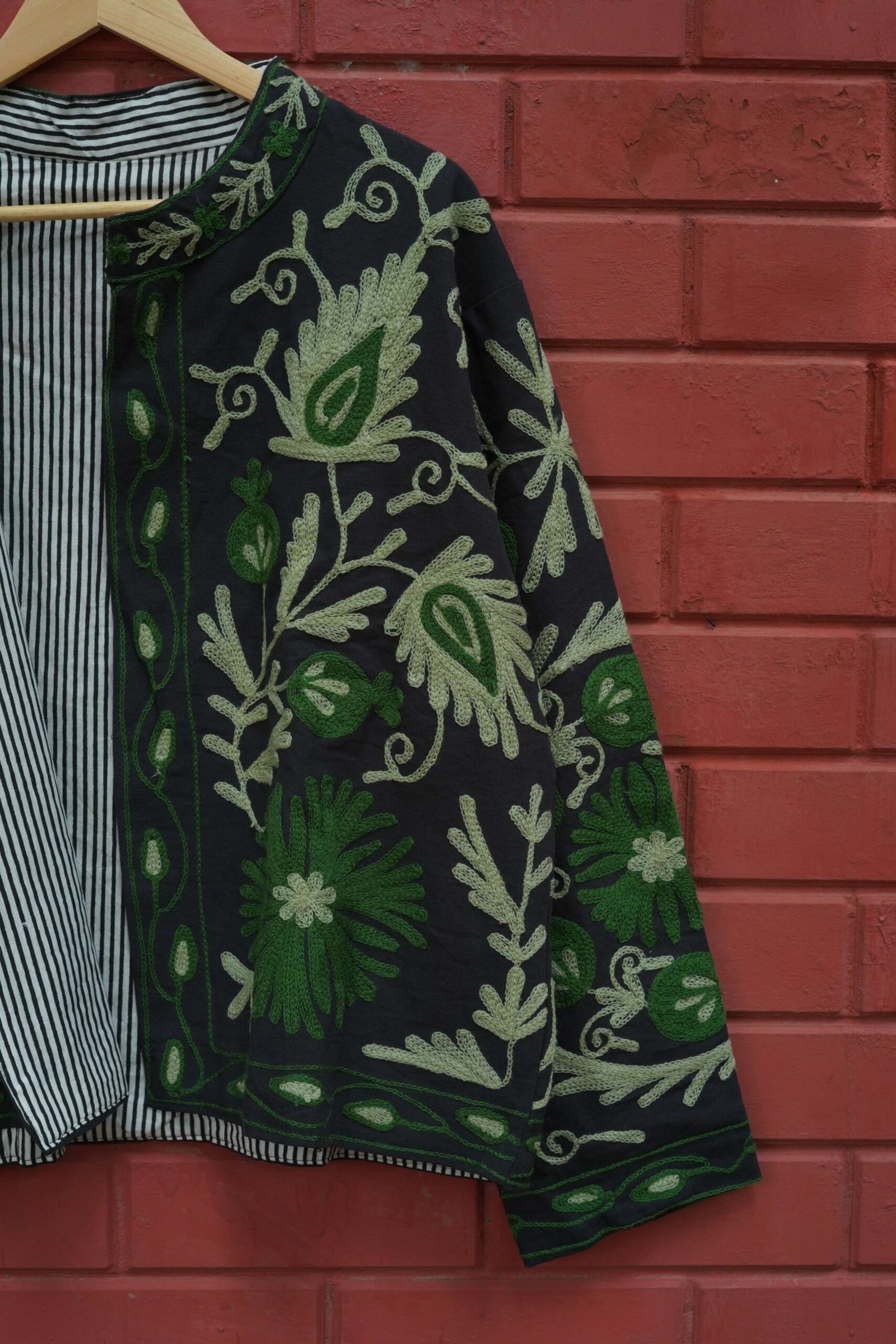 Womens Black Velvet Embroidered Jacket with Floral Design