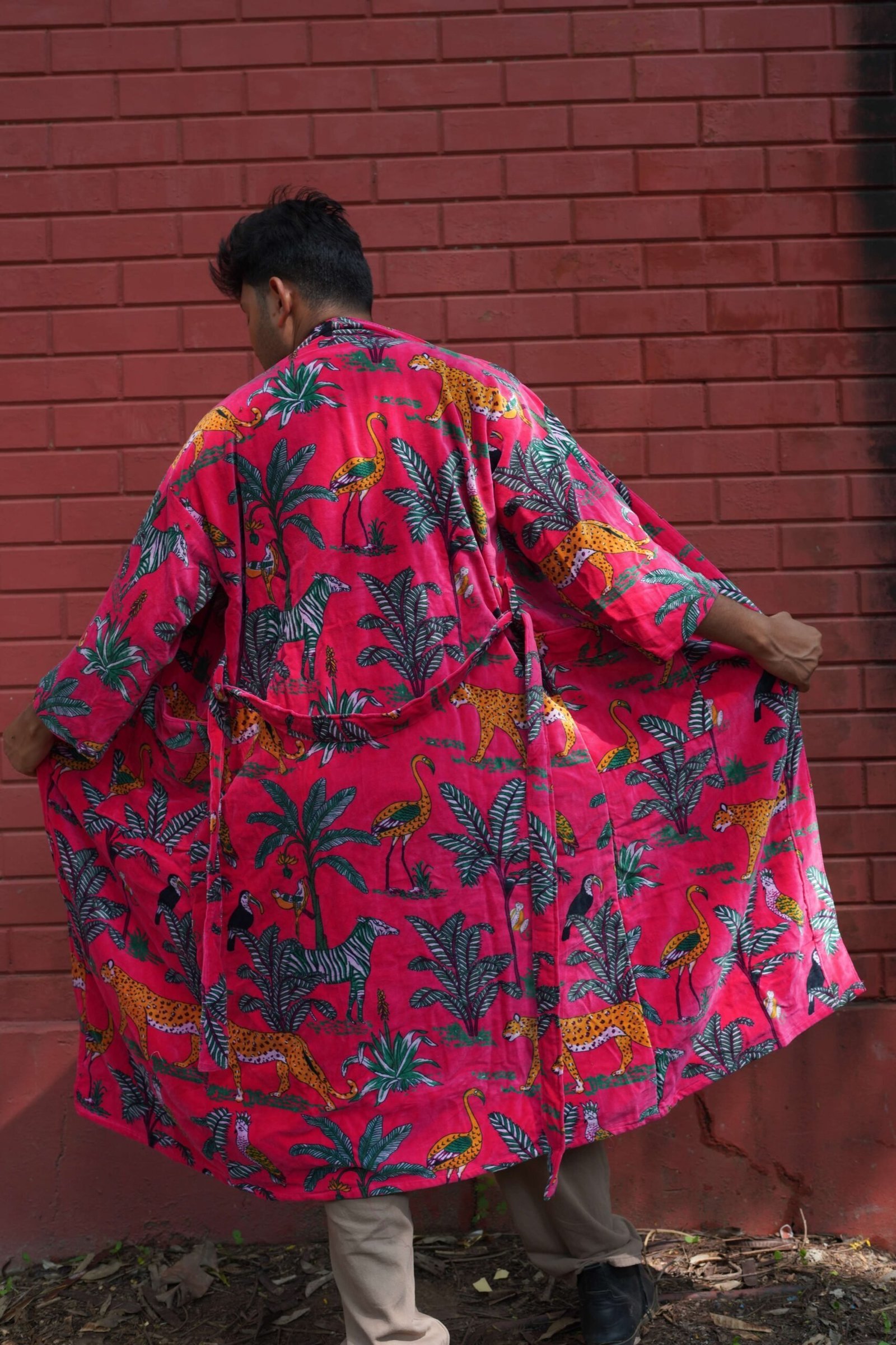 Womens Pink Velvet Embroidered Jacket with Floral Design