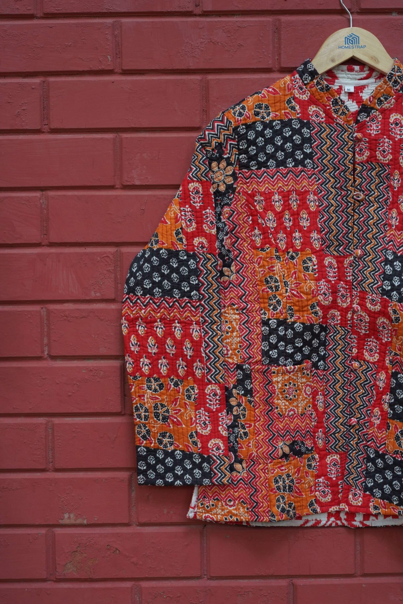 Womens Red Velvet Embroidered Jacket with Floral Design view 3