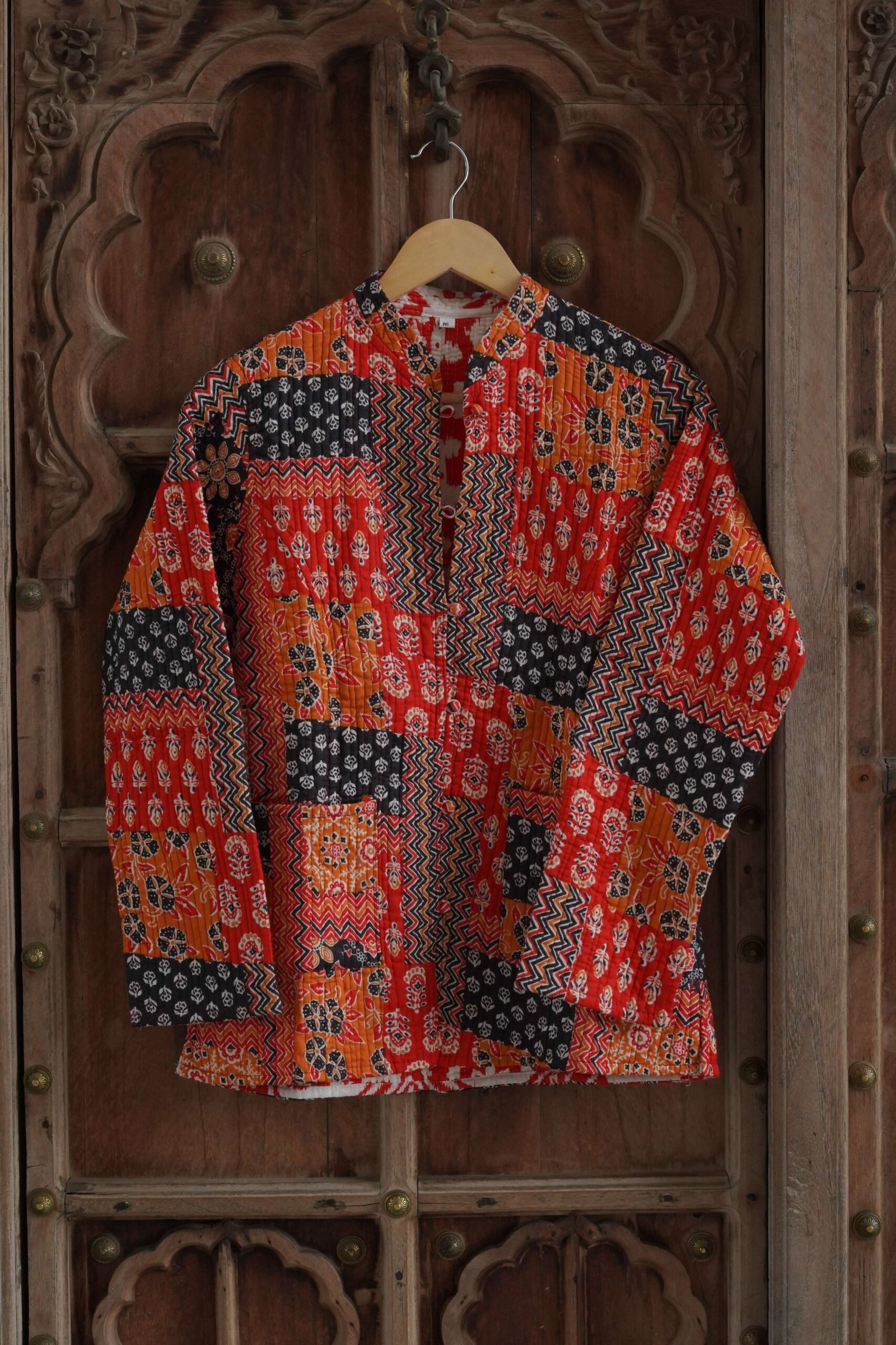 Womens Red Velvet Embroidered Jacket with Floral Design view 5