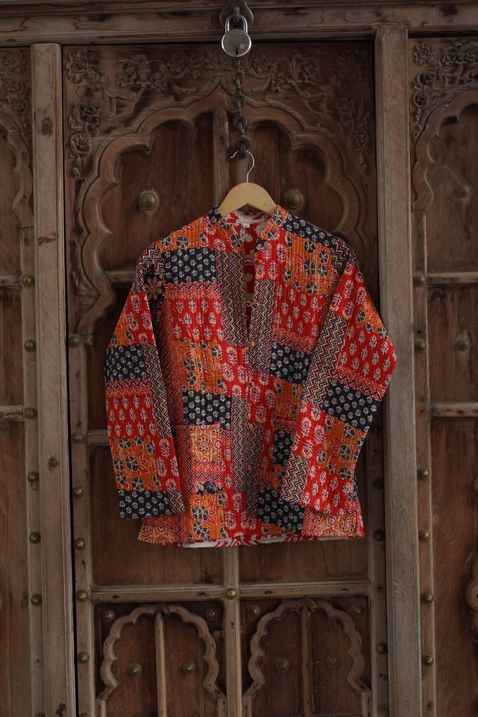 Womens Red Velvet Embroidered Jacket with Floral Design view 6