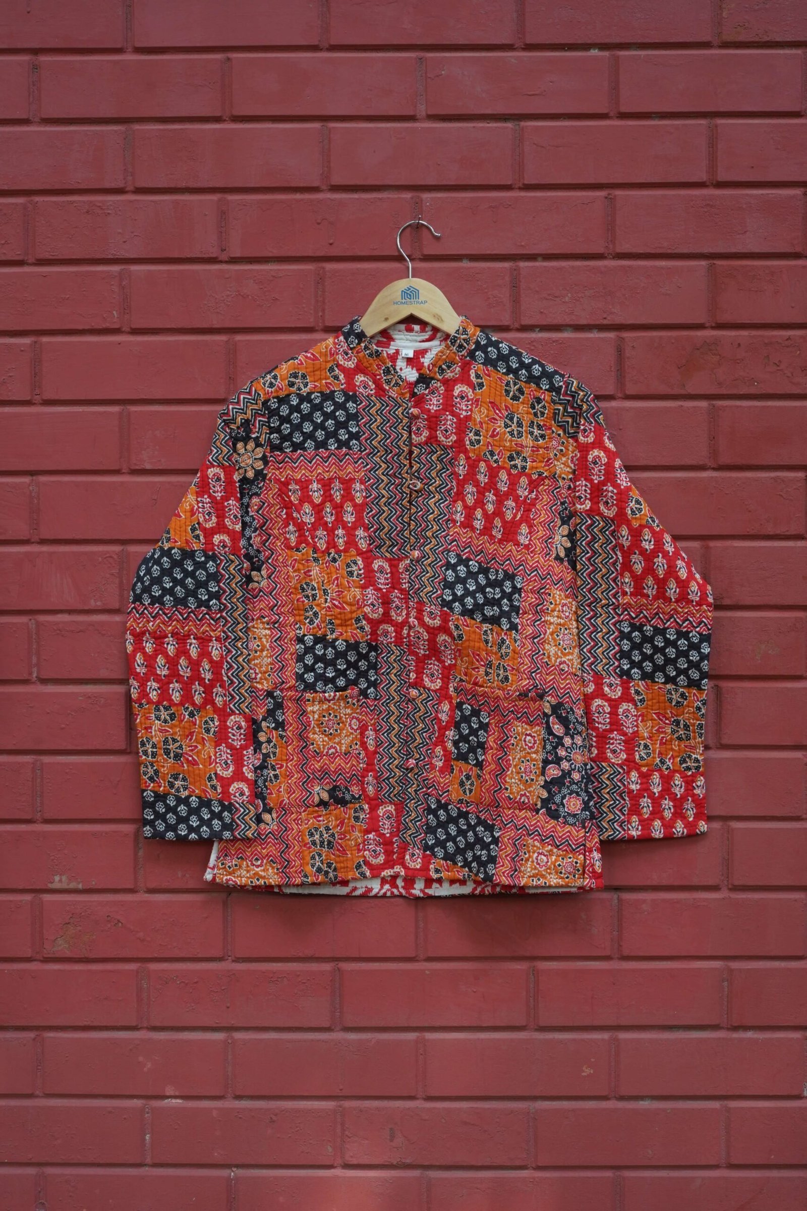 Womens Red Velvet Embroidered Jacket with Floral Design view 2
