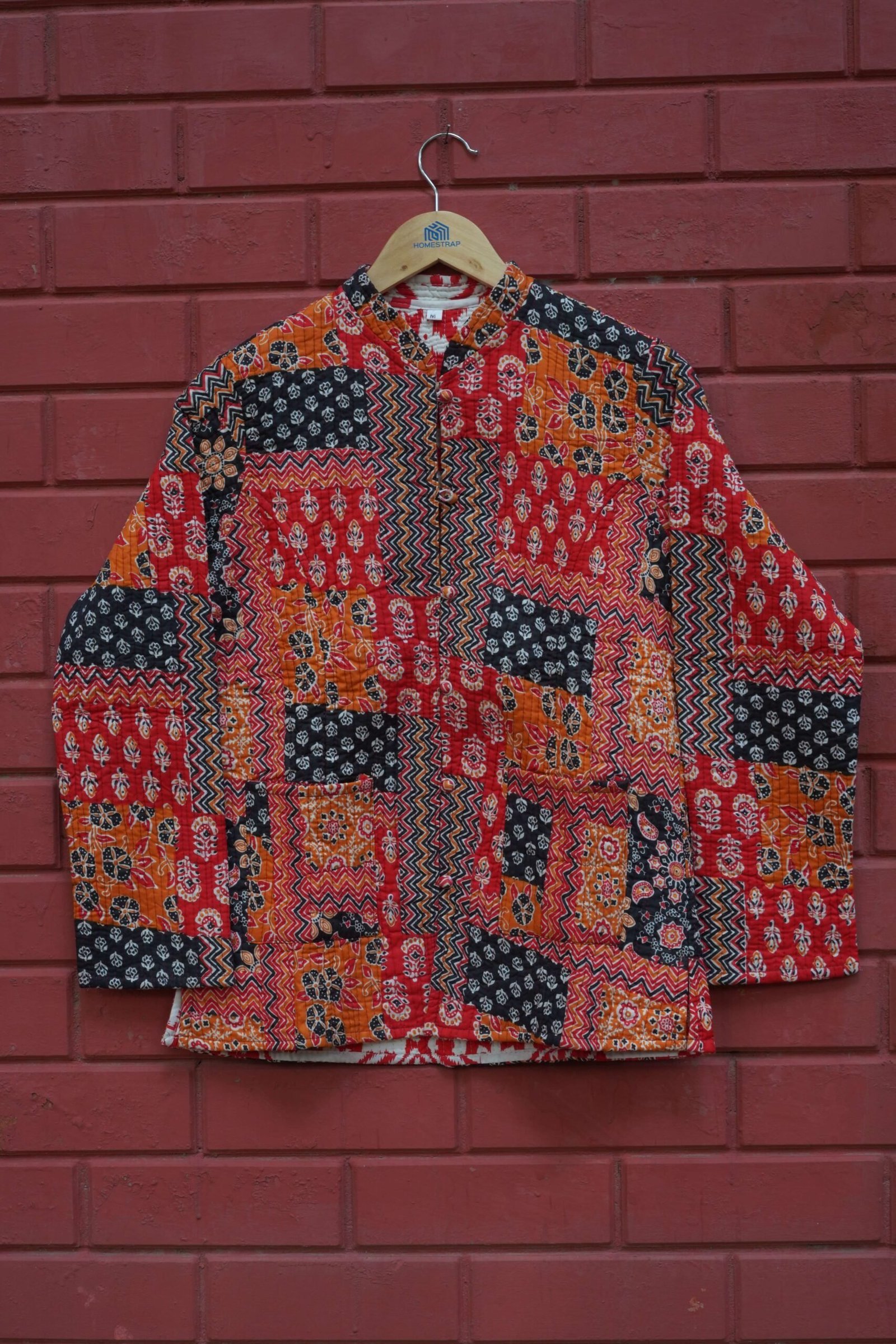 Womens Red Velvet Embroidered Jacket with Floral Design view 7