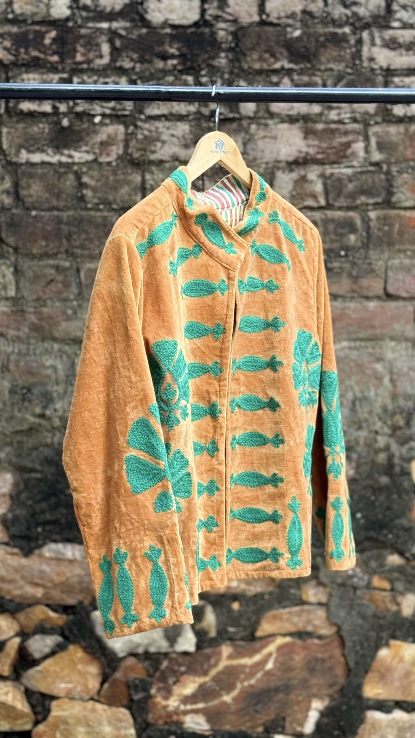 Womens Rust Velvet Embroidered Jacket with Floral Design view 5