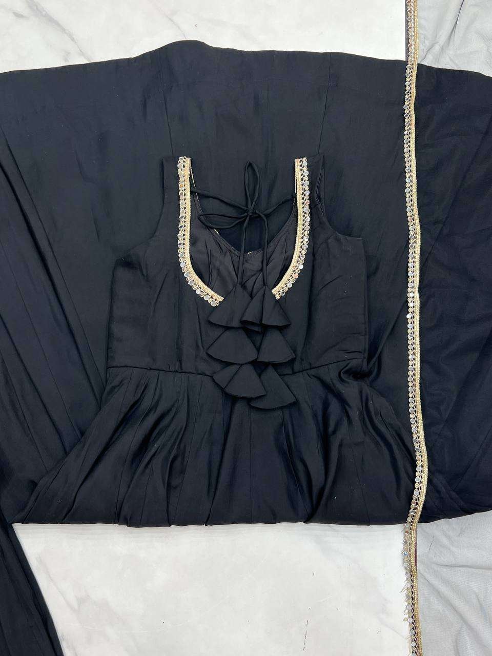 Womens Pure Romansilk Chanderi Anarkali Kurti with Pant & Dupatta Set