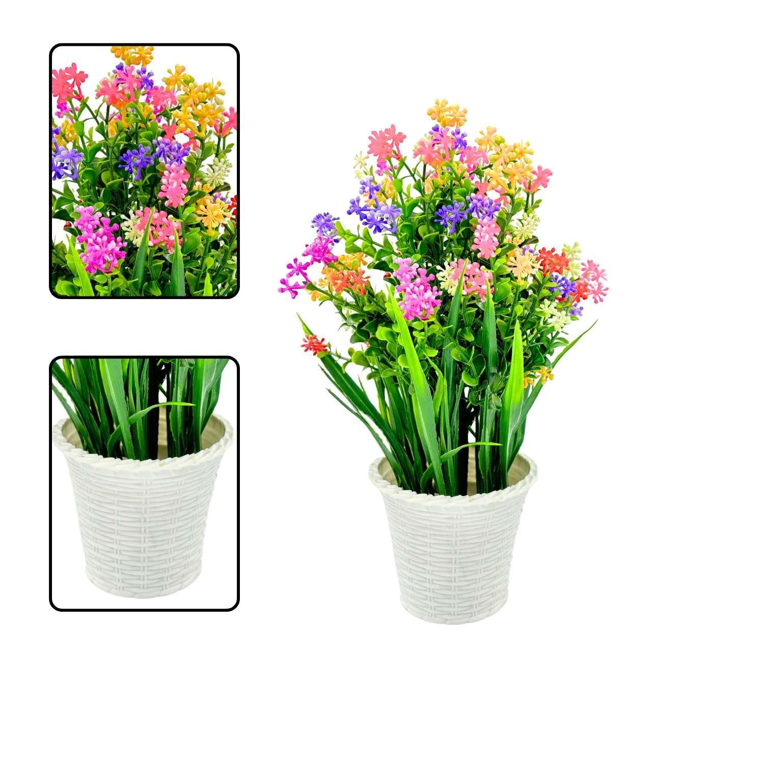 Wild Artificial Flower Plants With Cute Hexa Pot Flower Plant For Home Office Décor Tabletop And Desk Decoration Artificial Flower For Balcony Indoor Décor (RV-AP5)