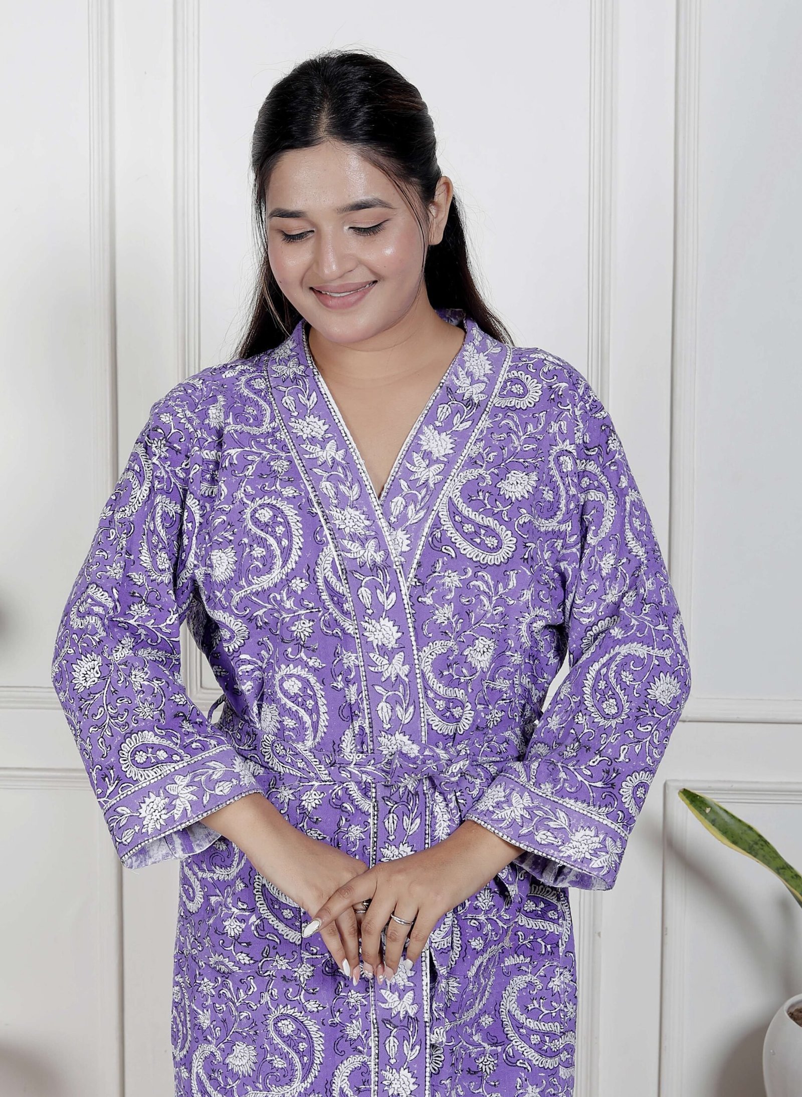 Handcrafted Cotton Block Printed Long Robe | Comfortable Loungewear & Bathrobe for Women