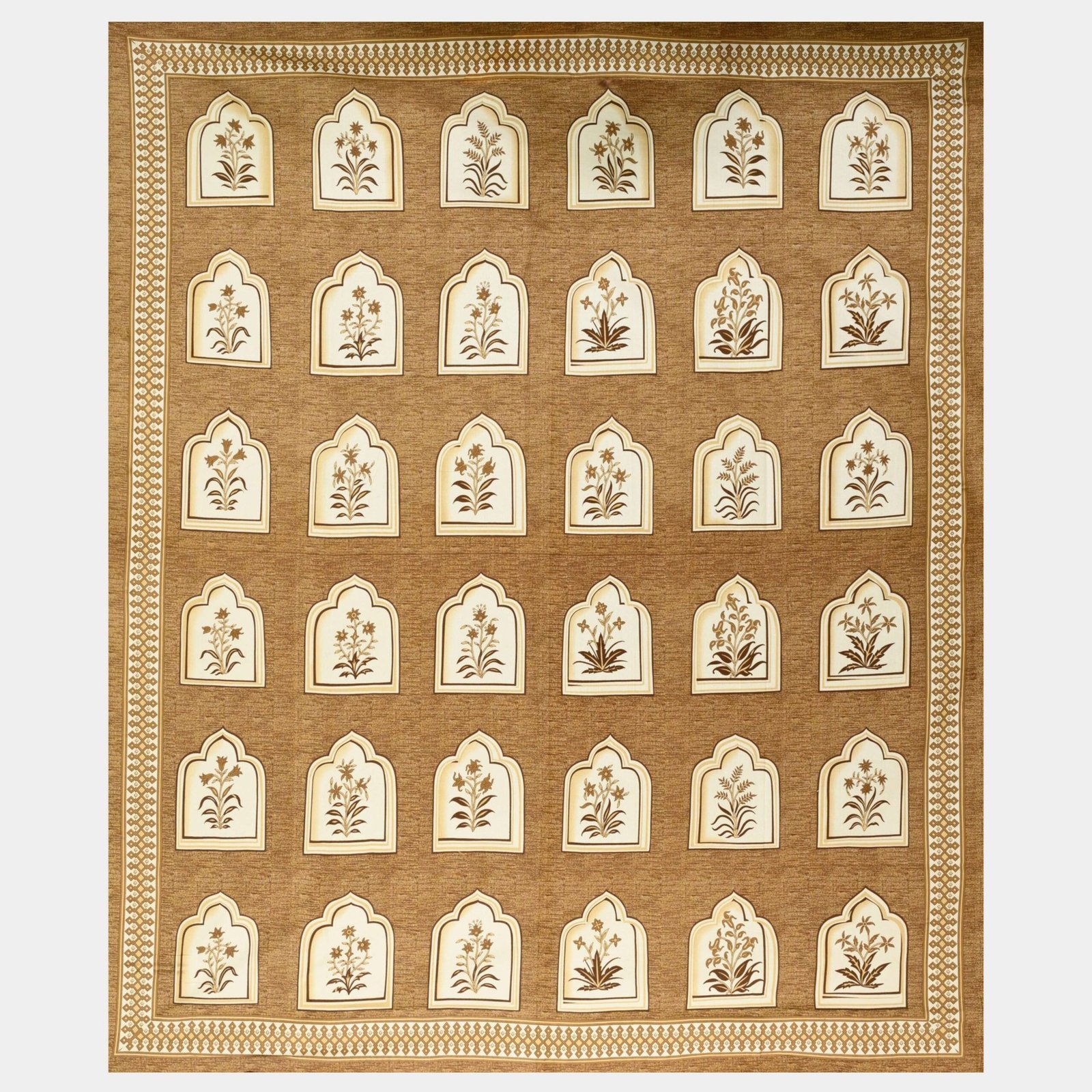 Beige Jaipuri-Style Floral Printed Double Bedsheet With Two Matching Pillow Covers