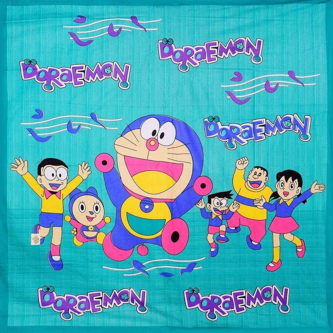 Doraemon Printed Cotton Double Bed Bedsheet With 2 Pillow Covers For Kids