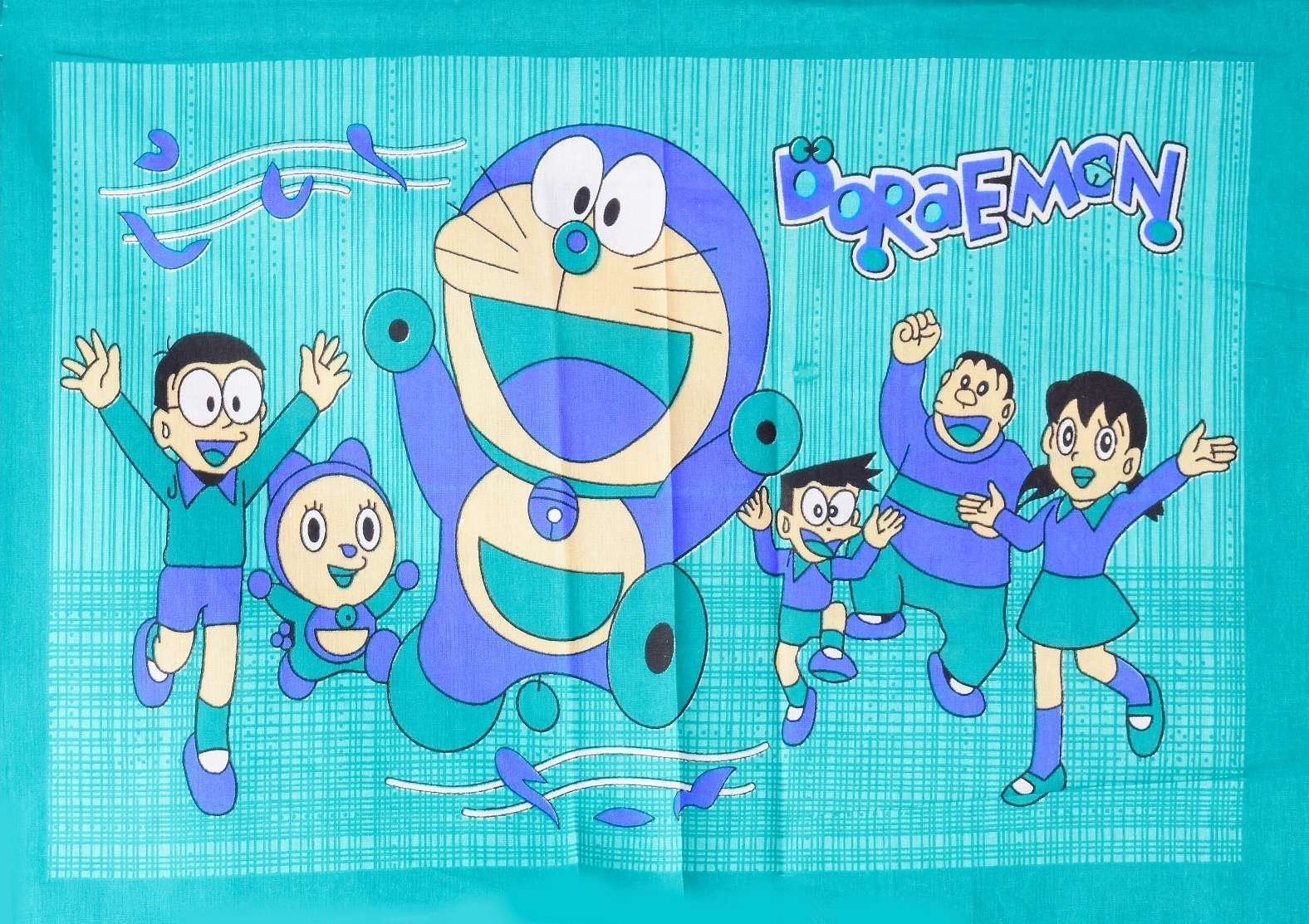 Doraemon Printed Cotton Double Bed Bedsheet With 2 Pillow Covers For Kids