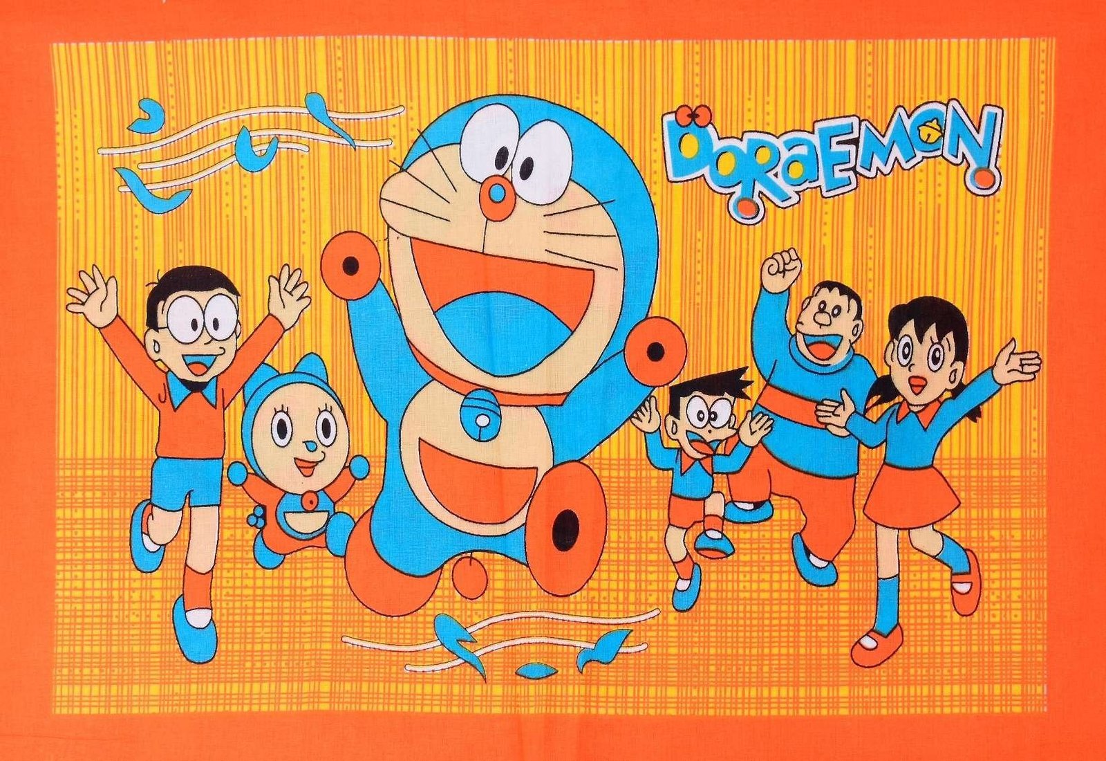 Doraemon Printed Cotton Double Bed Bedsheet With 2 Pillow Covers For Kids
