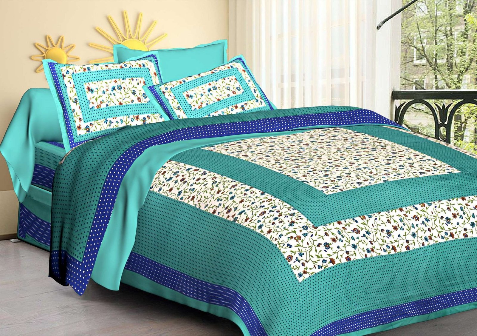 Jaipuri Cotton Printed Double Bedsheet With Two Pillow Covers