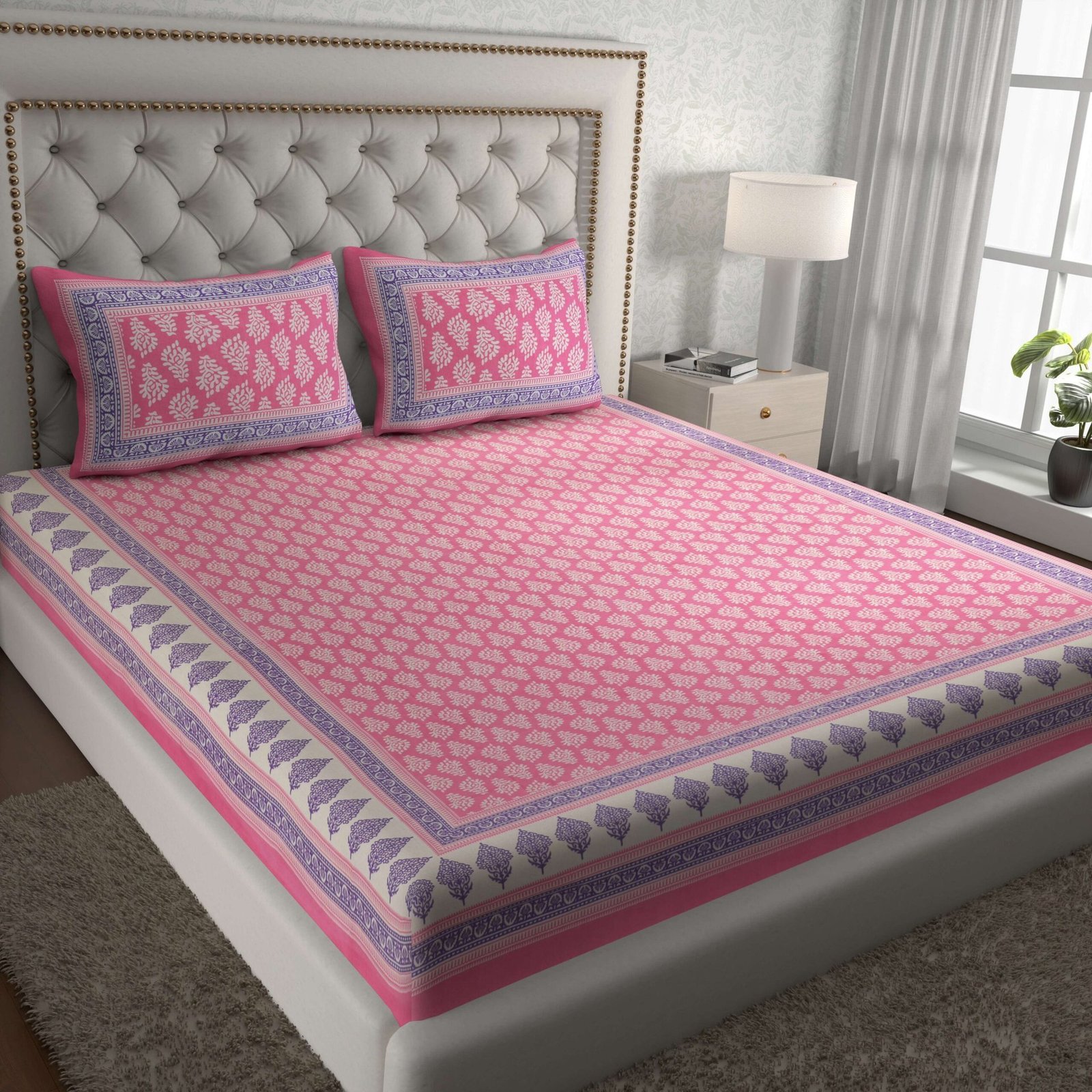 Jaipuri Cotton Printed Double Bedsheet With Two Pillow Covers