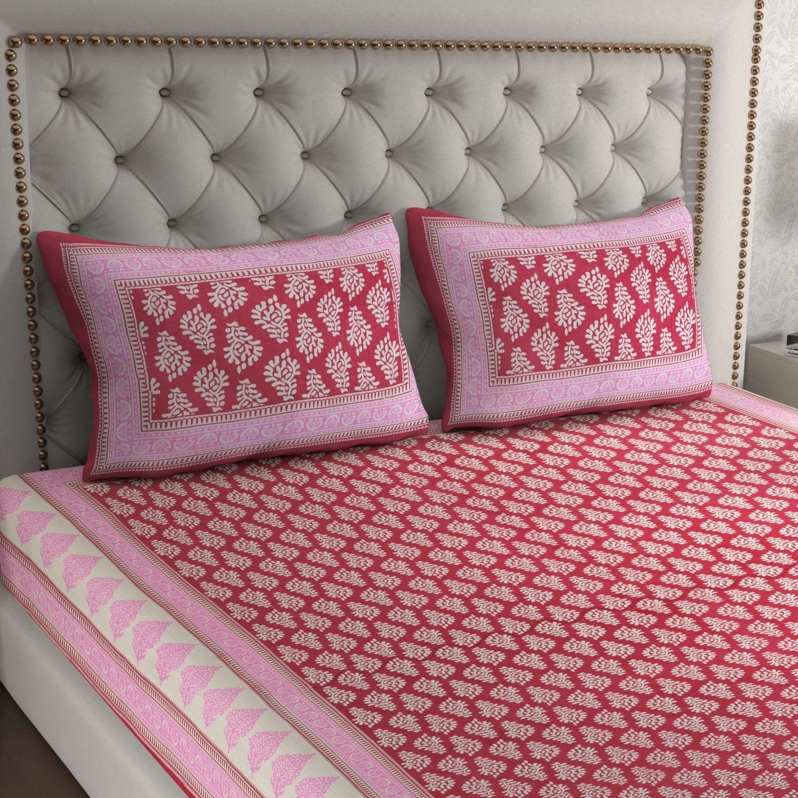 Jaipuri Cotton Printed Double Bedsheet With Two Pillow Covers