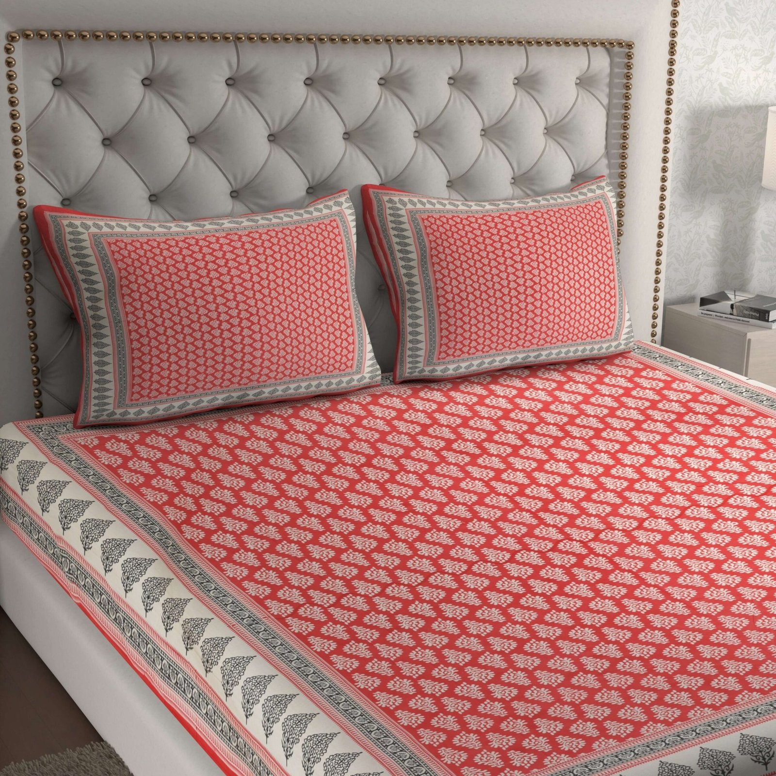 Jaipuri Cotton Printed Double Bedsheet With Two Pillow Covers