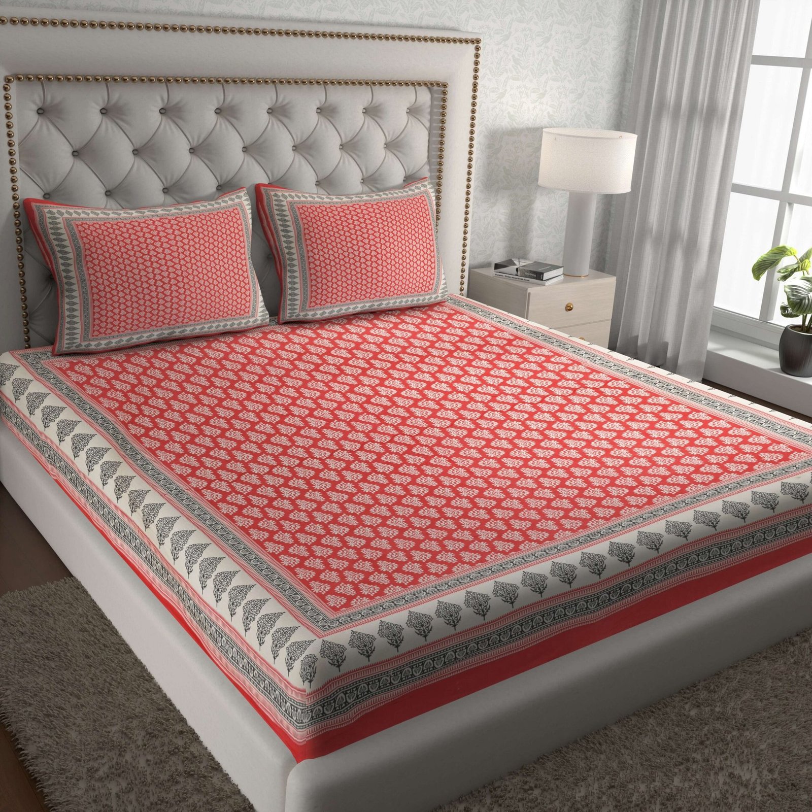 Jaipuri Cotton Printed Double Bedsheet With Two Pillow Covers