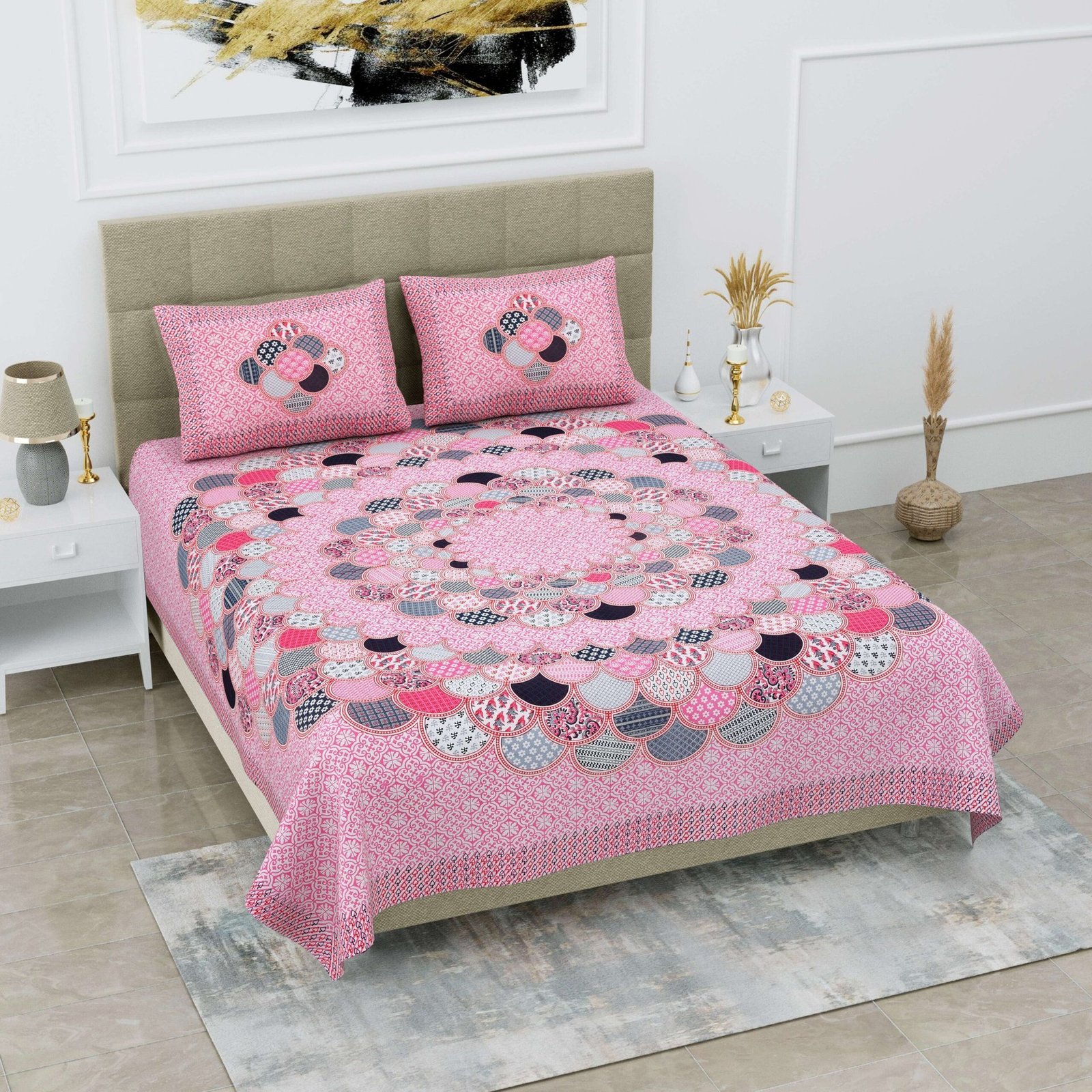 Jaipuri Cotton Printed Double Bedsheet With Two Pillow Covers