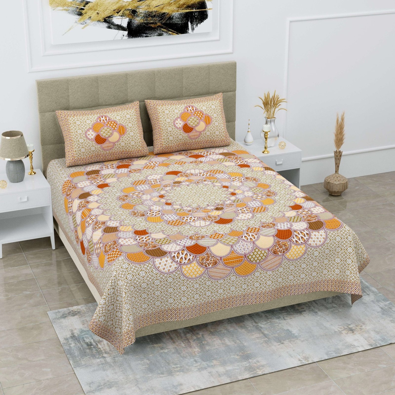 Jaipuri Cotton Printed Double Bedsheet With Two Pillow Covers