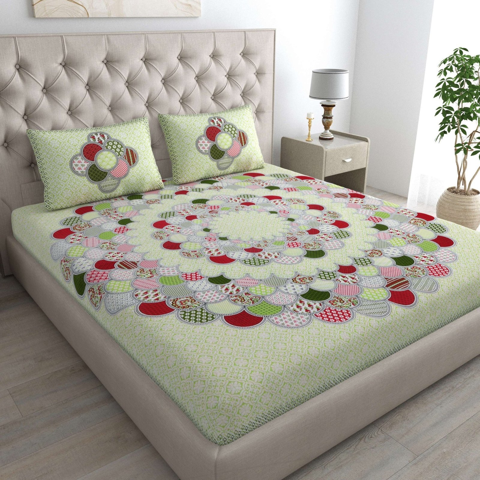 Jaipuri Cotton Printed Double Bedsheet With Two Pillow Covers