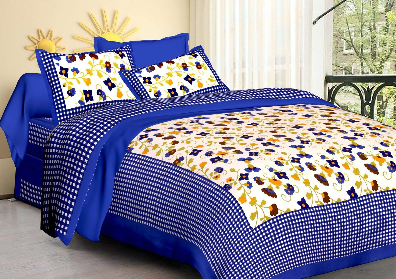 Jaipuri Cotton Printed Double Bedsheet With Two Pillow Covers