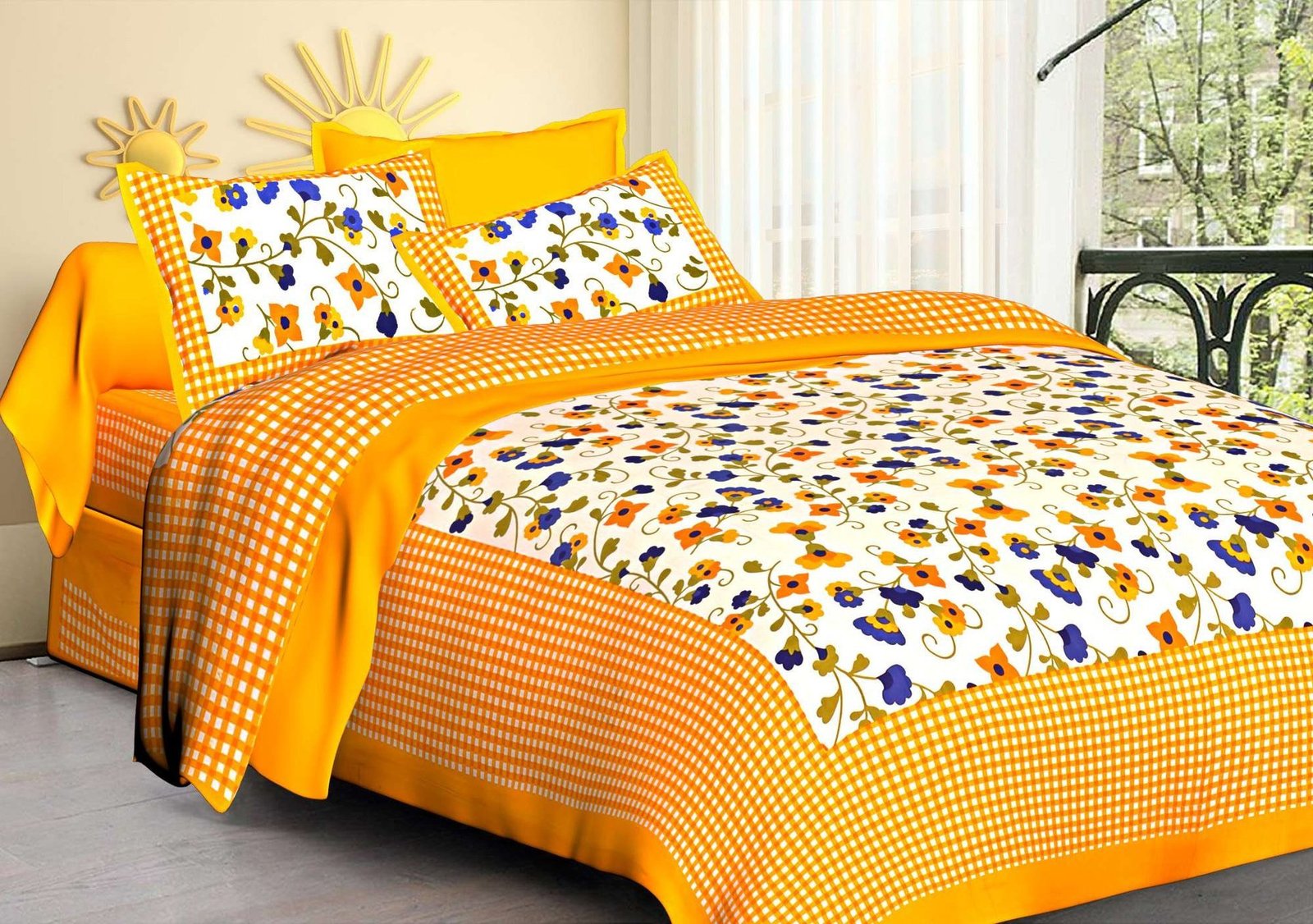 Jaipuri Cotton Printed Double Bedsheet With Two Pillow Covers