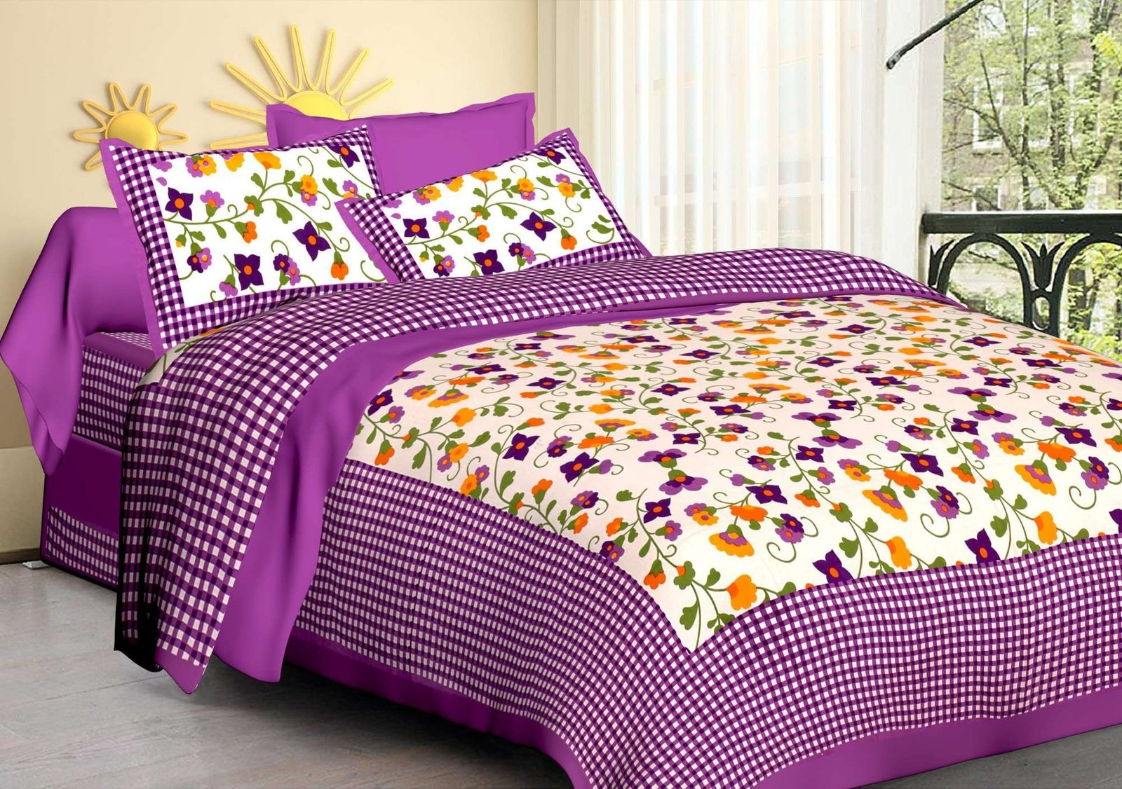 Jaipuri Cotton Printed Double Bedsheet With Two Pillow Covers