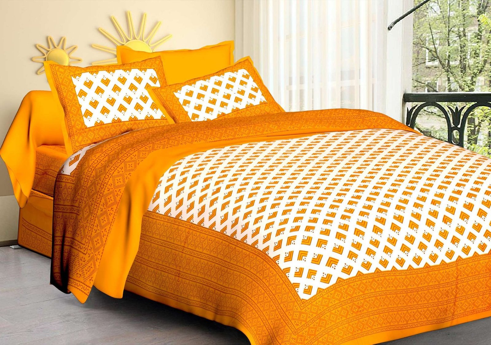 Jaipuri Cotton Printed Double Bedsheet With Two Pillow Covers