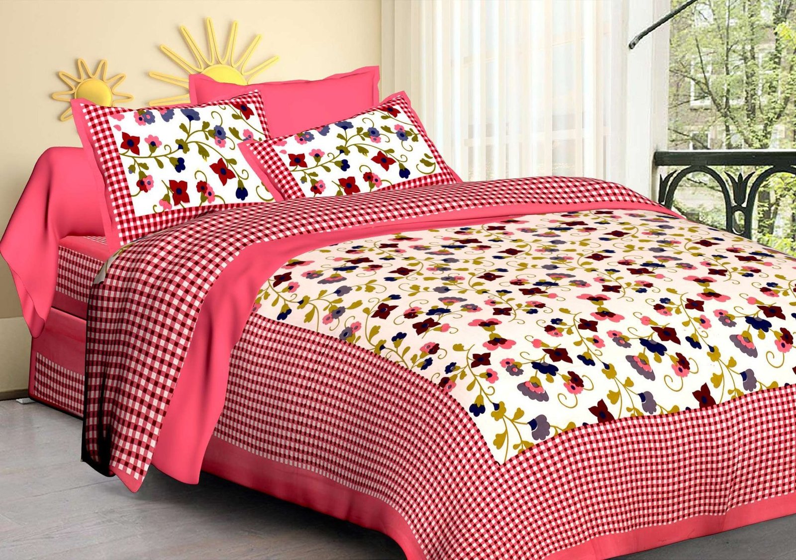 Jaipuri Cotton Printed Double Bedsheet With Two Pillow Covers