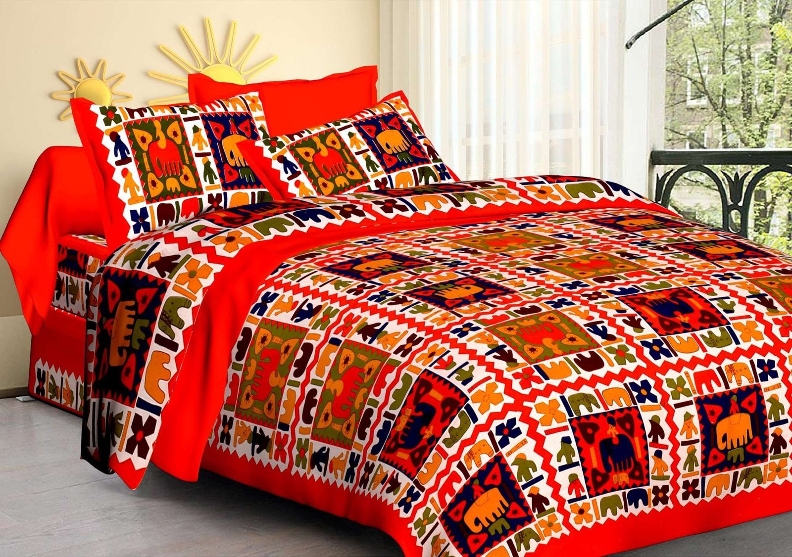 Jaipuri Cotton Printed Double Bedsheet With Two Pillow Covers