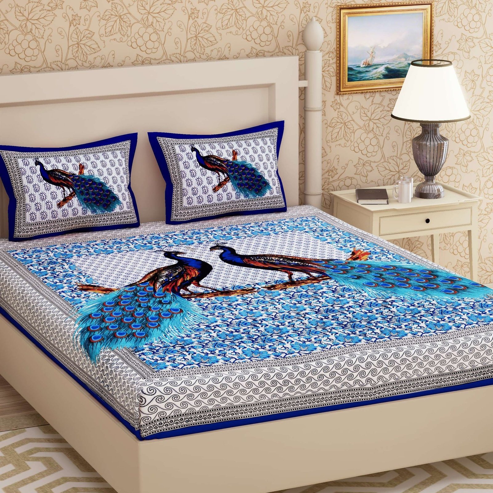 Jaipuri Cotton Printed Double Bedsheet With Two Pillow Covers