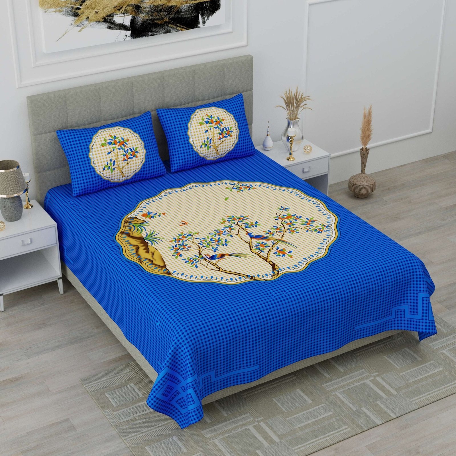 Jaipuri-Stylish Bedsheet Set With A Traditional Ethnic Printed.