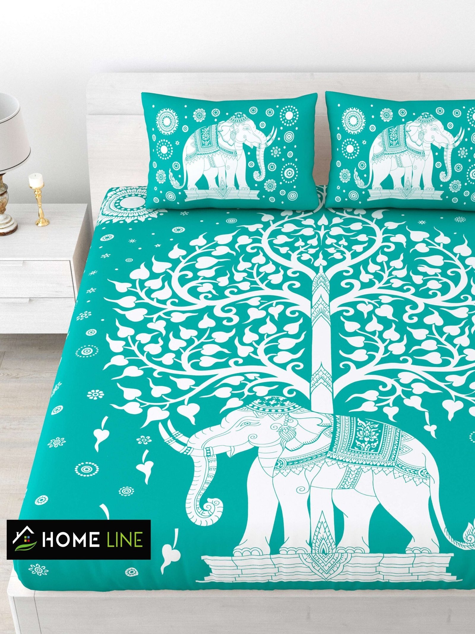 Rajasthani Elephant Printed Cotton Double Bedsheet With Two Pillow Covers