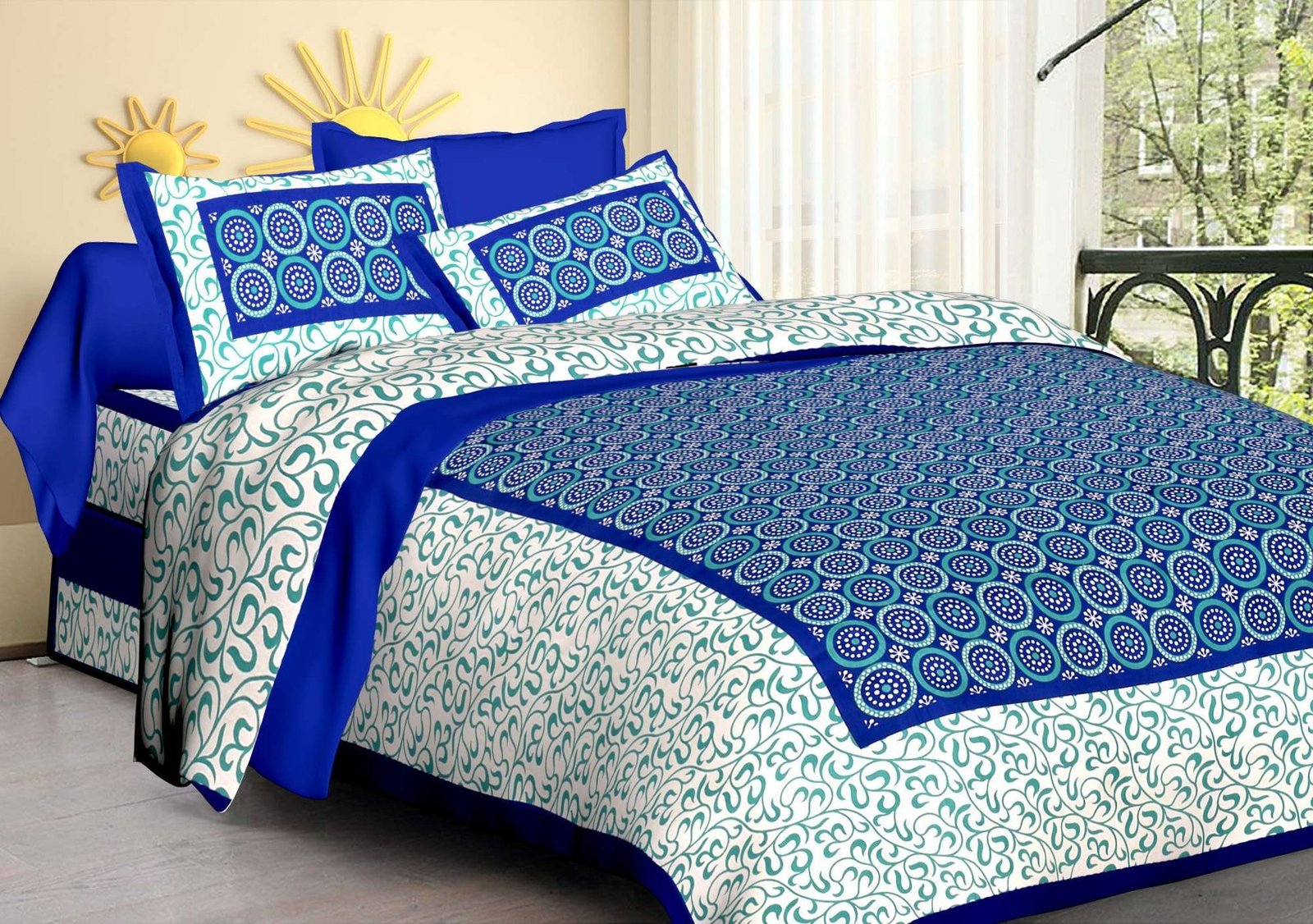 Rajasthani Jaipuri Traditional Double Bed Bedsheet with two pillow covers
