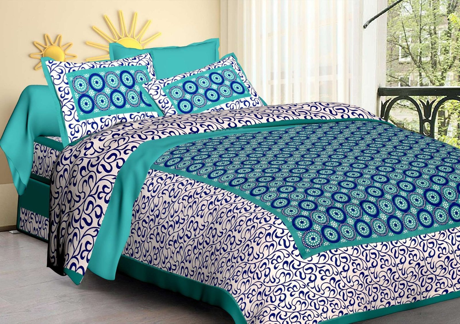 Rajasthani Jaipuri Traditional Double Bed Bedsheet with two pillow covers