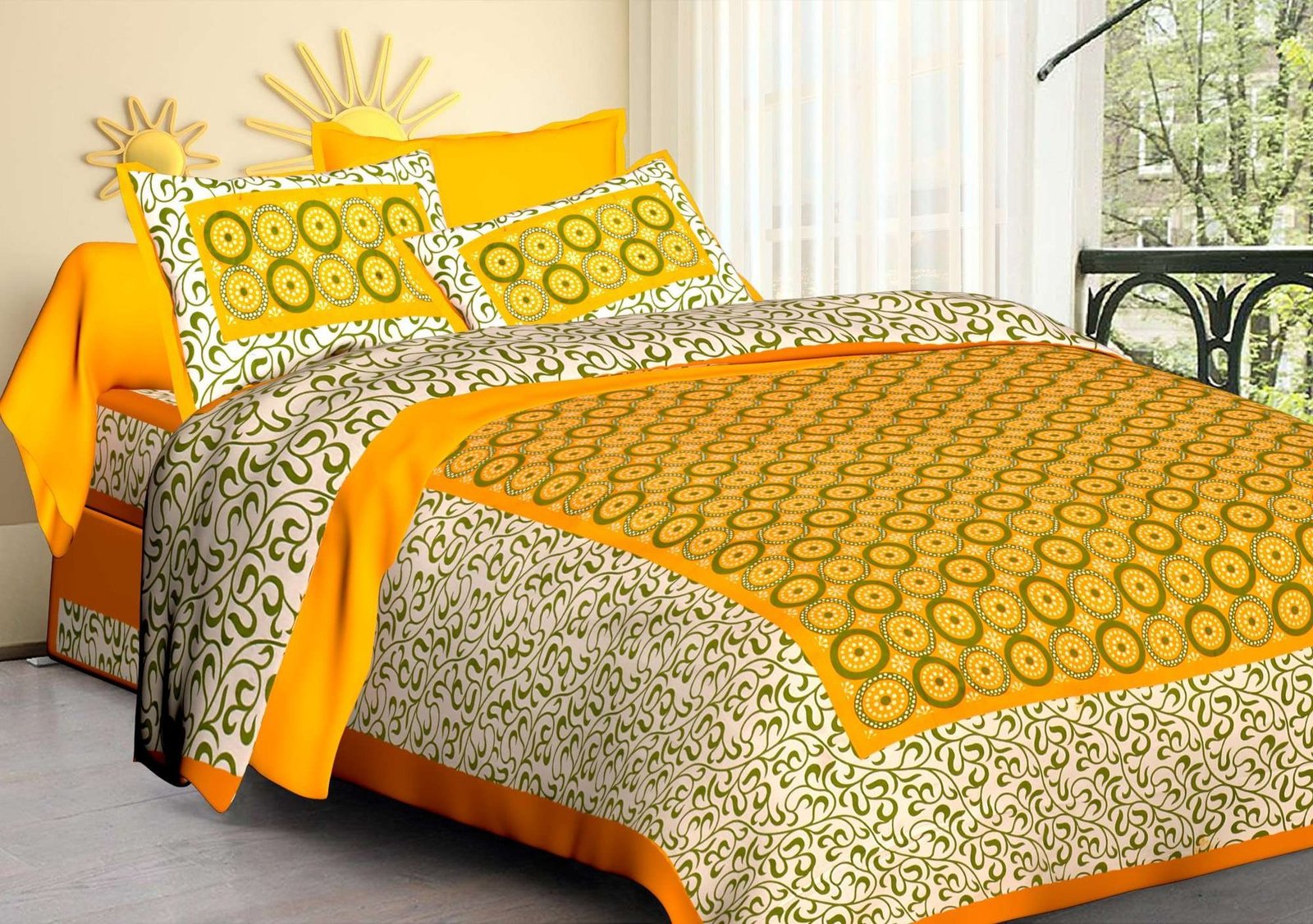 Rajasthani Jaipuri Traditional Double Bed Bedsheet with two pillow covers